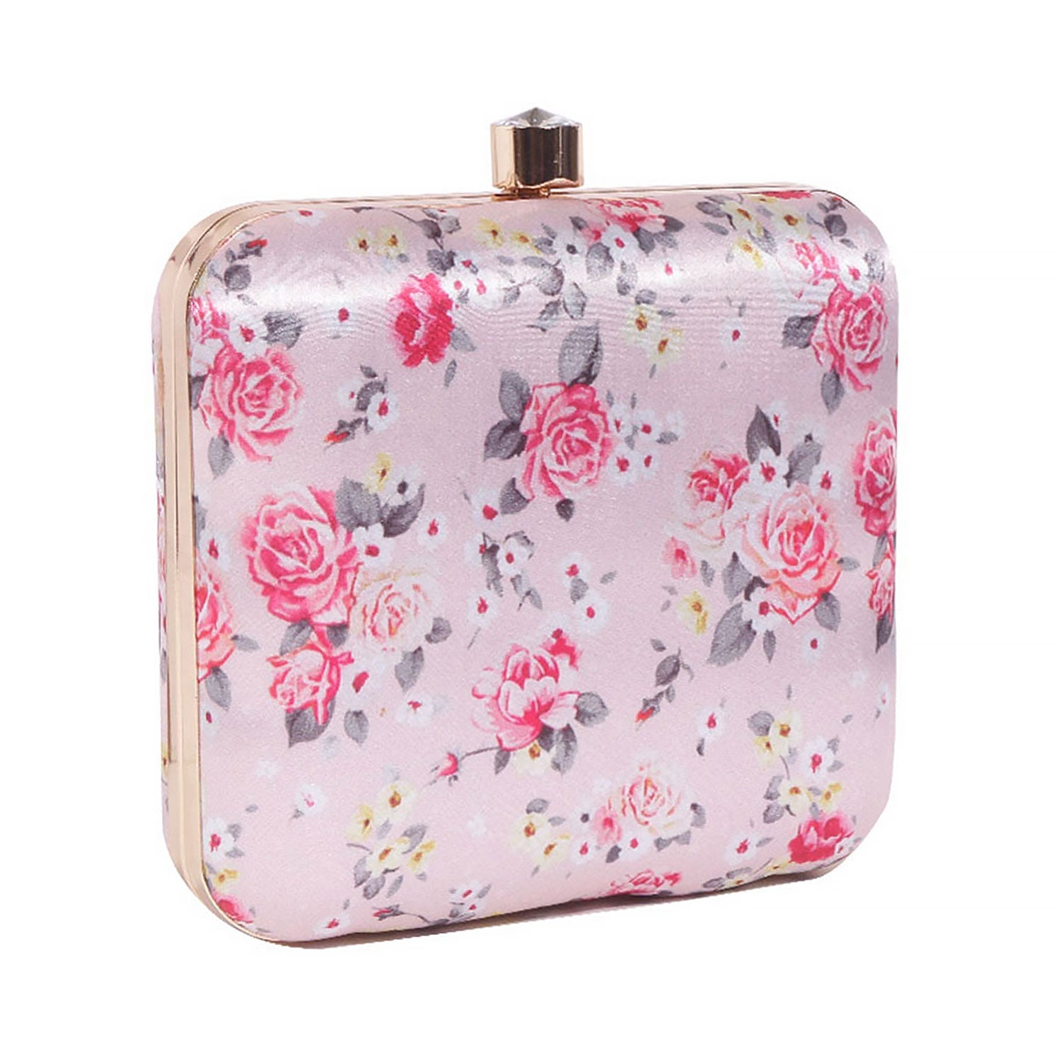 Blossom Satin Print Square Box Clutch for Women & Girls