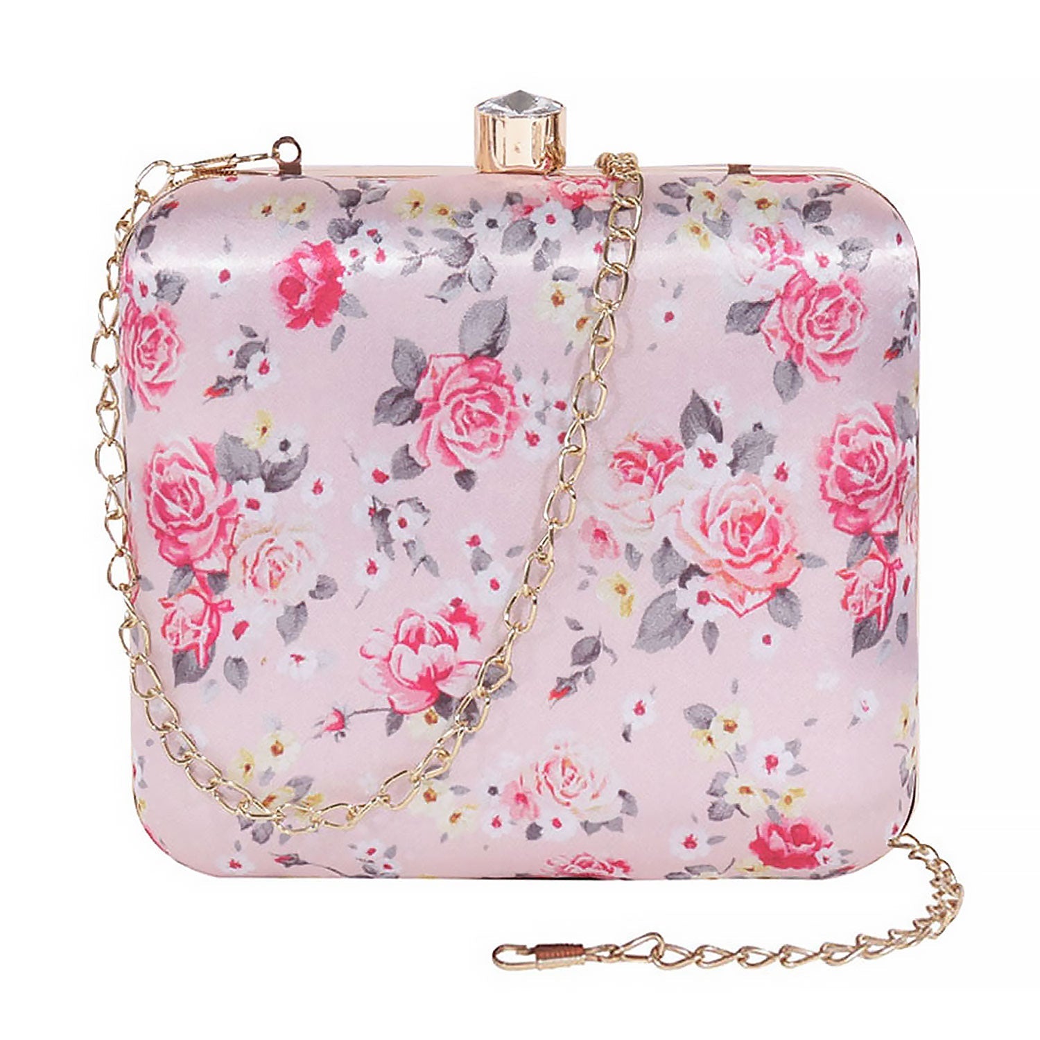 Blossom Satin Print Square Box Clutch for Women & Girls