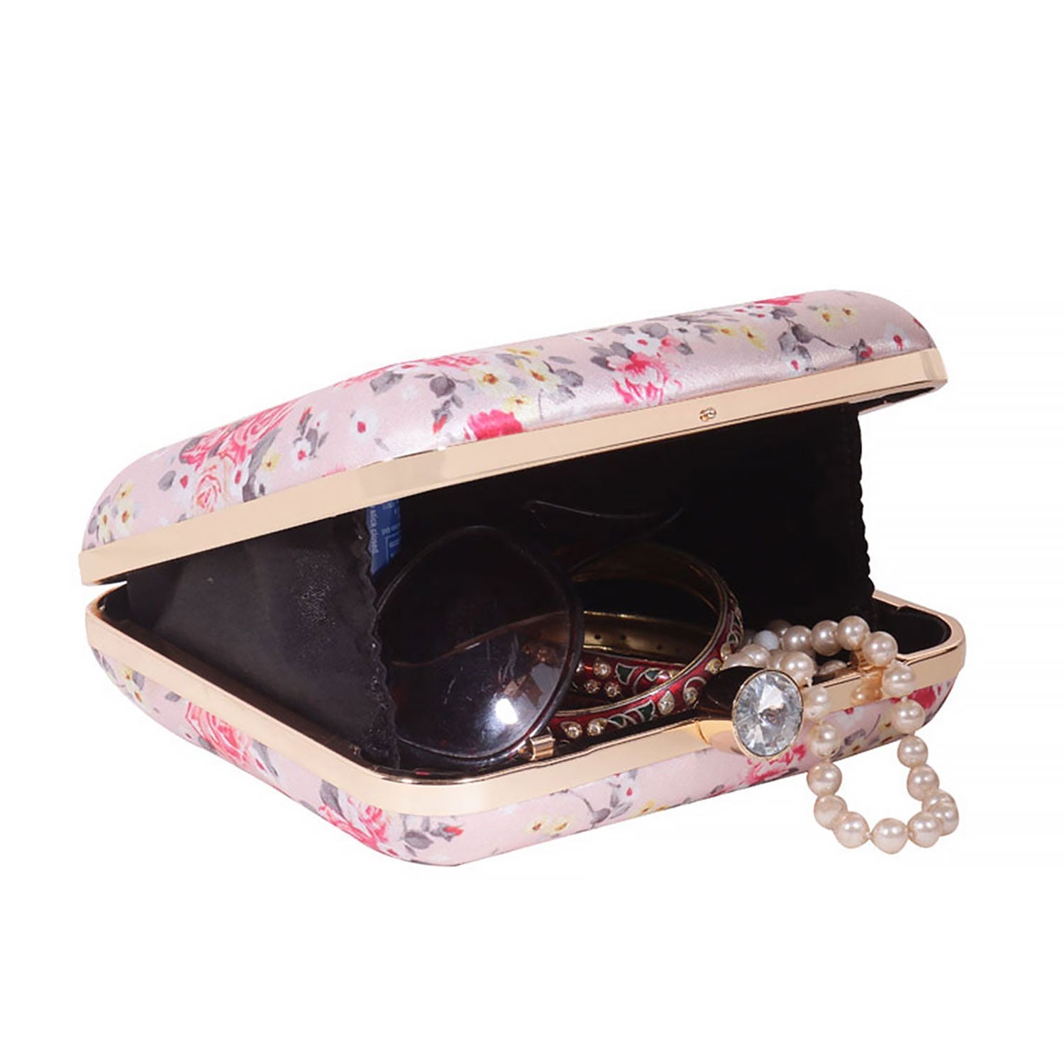 Blossom Satin Print Square Box Clutch for Women & Girls