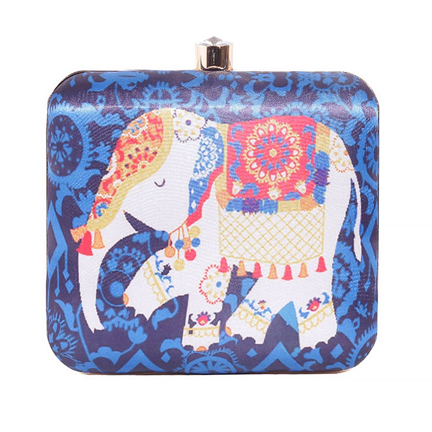 Elephant Satin Digital Print Square Box Clutch for Women & Girls