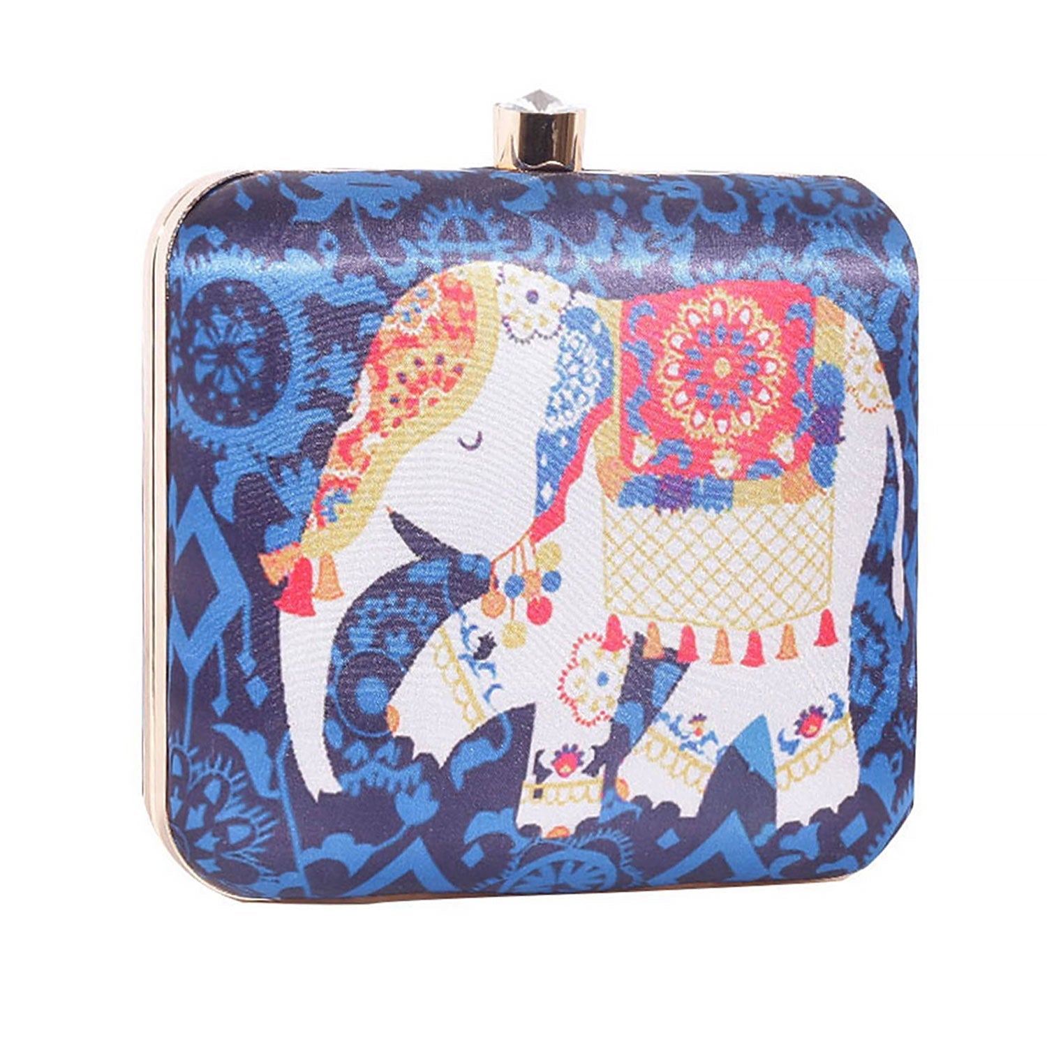 Elephant Satin Digital Print Square Box Clutch for Women & Girls