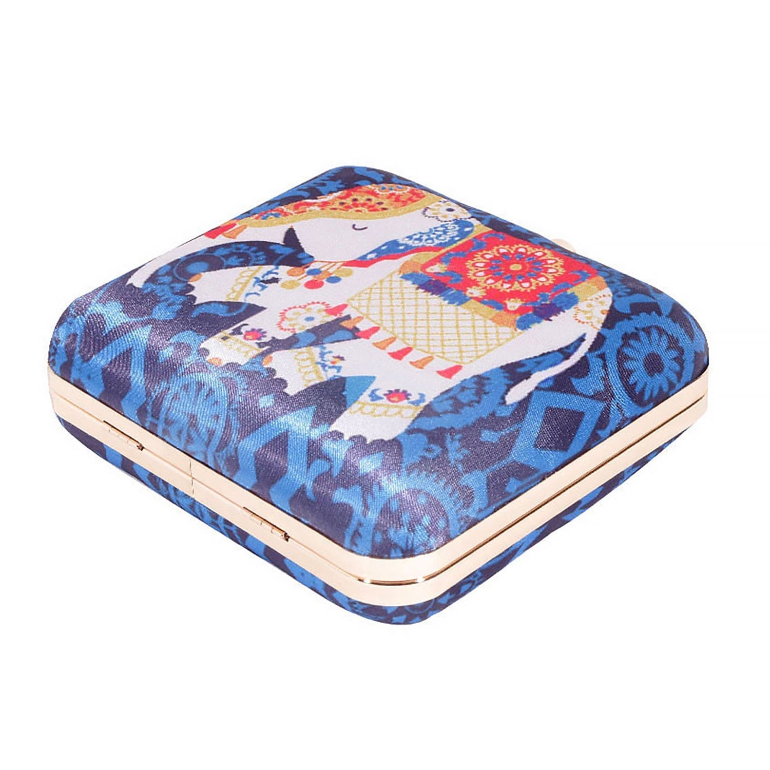 Elephant Satin Digital Print Square Box Clutch for Women & Girls