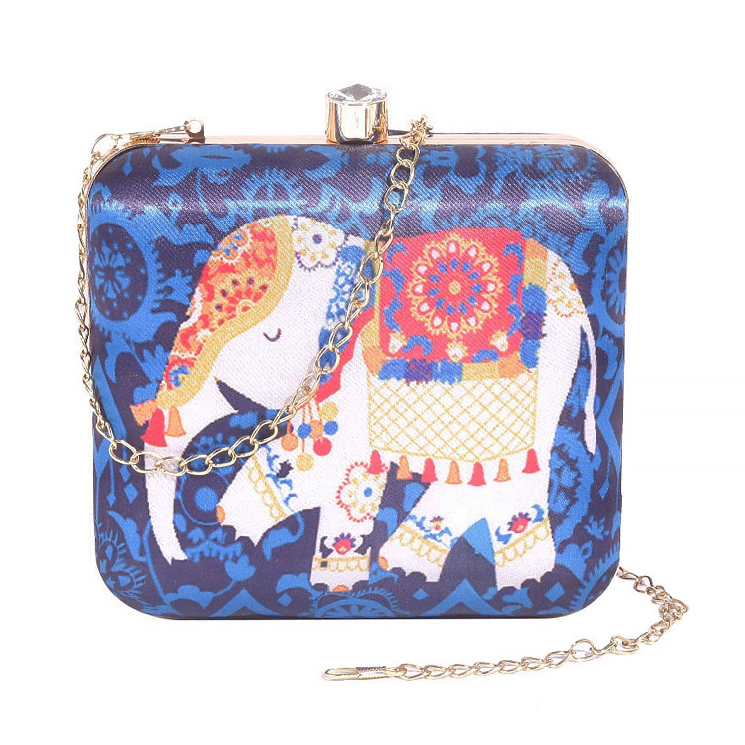 Elephant Satin Digital Print Square Box Clutch for Women & Girls