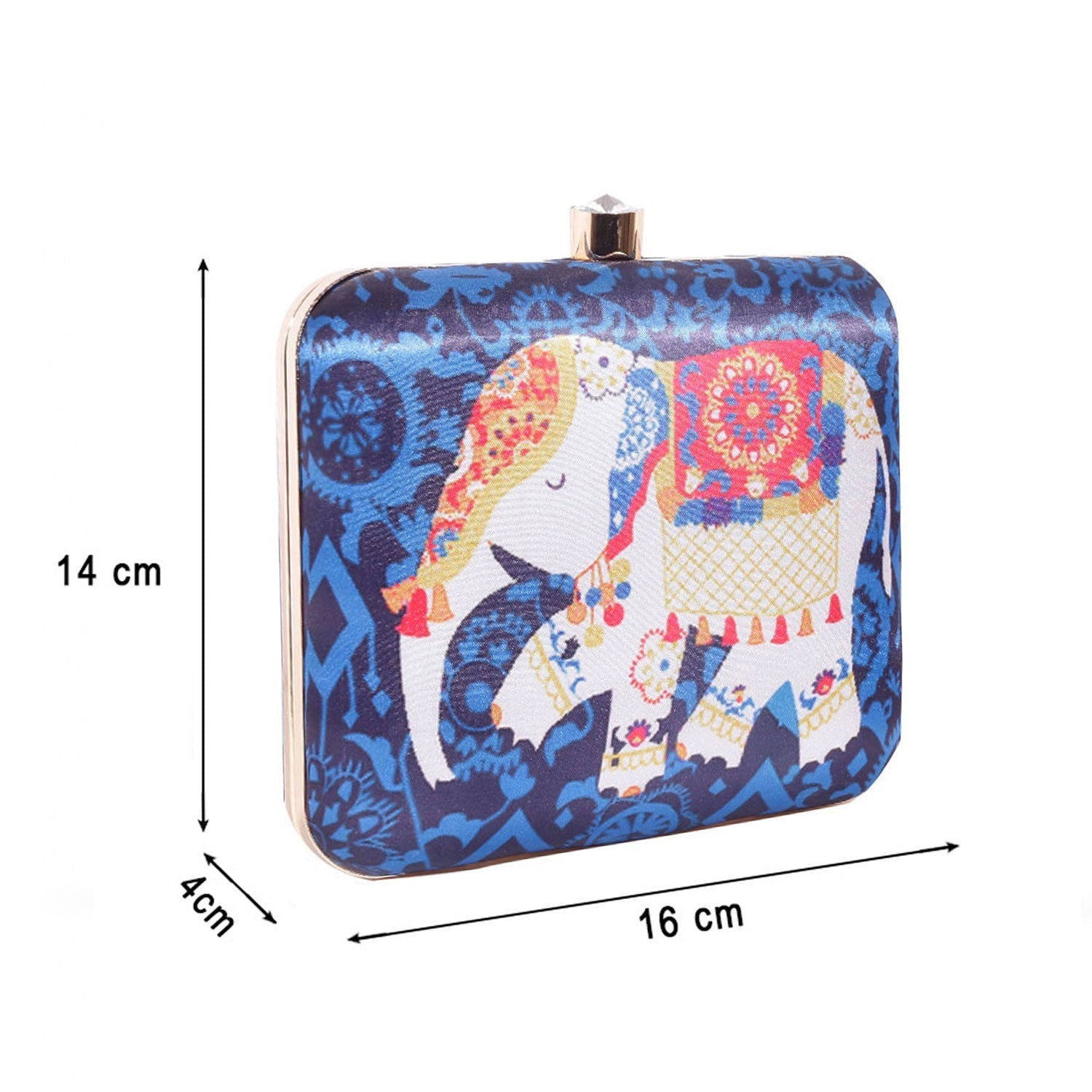 Elephant Satin Digital Print Square Box Clutch for Women & Girls