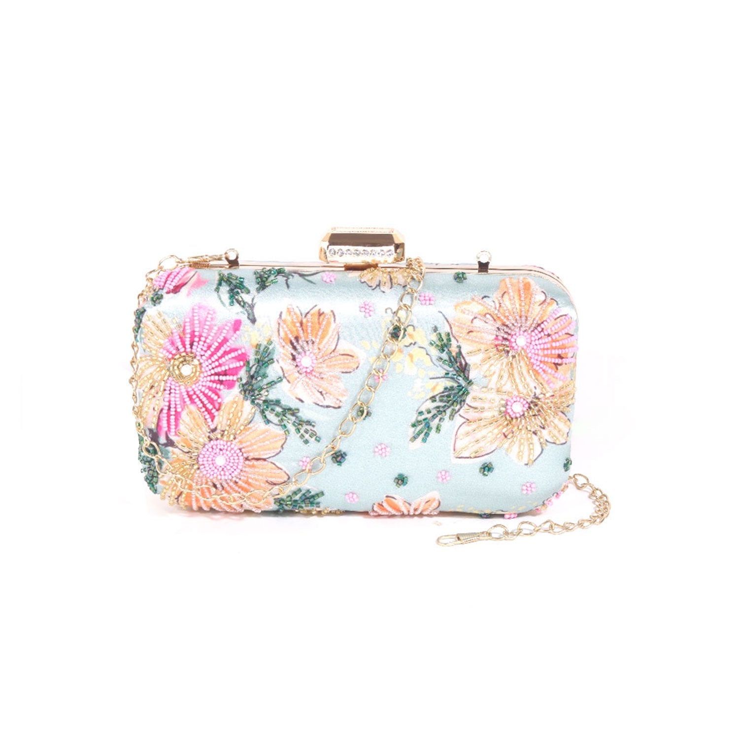 Designer Printed Embroidered Green Clutch Bag For Women & Girls