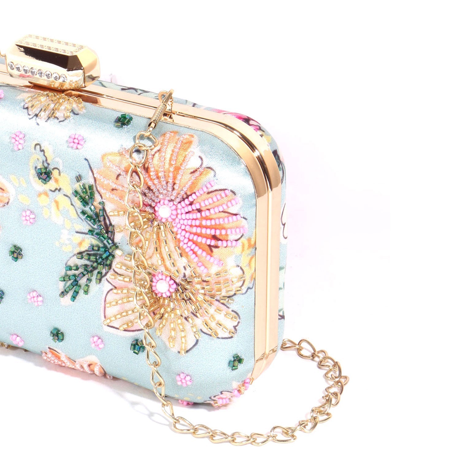 Designer Printed Embroidered Green Clutch Bag For Women & Girls