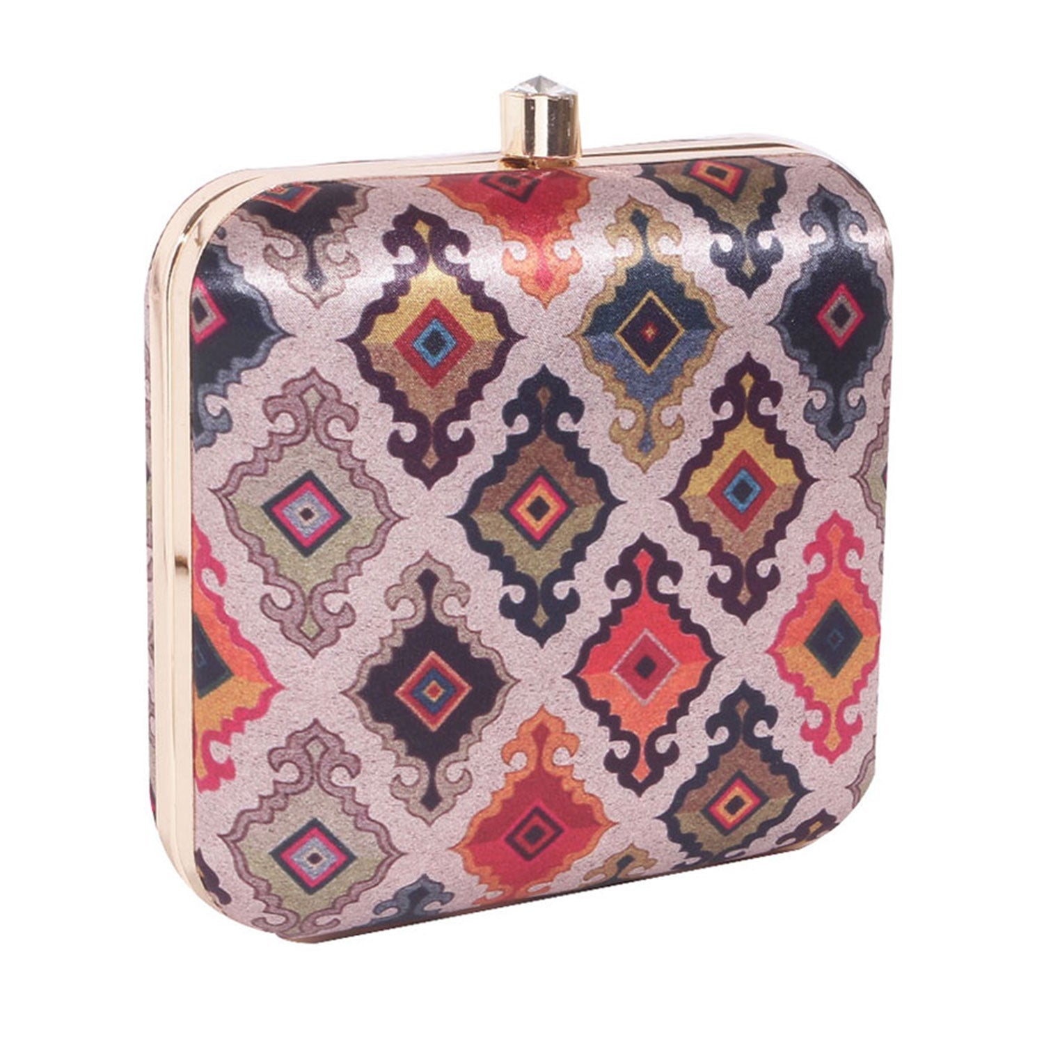 Tropical Satin Digital Print Sqaure Box Clutch for Women & Girls