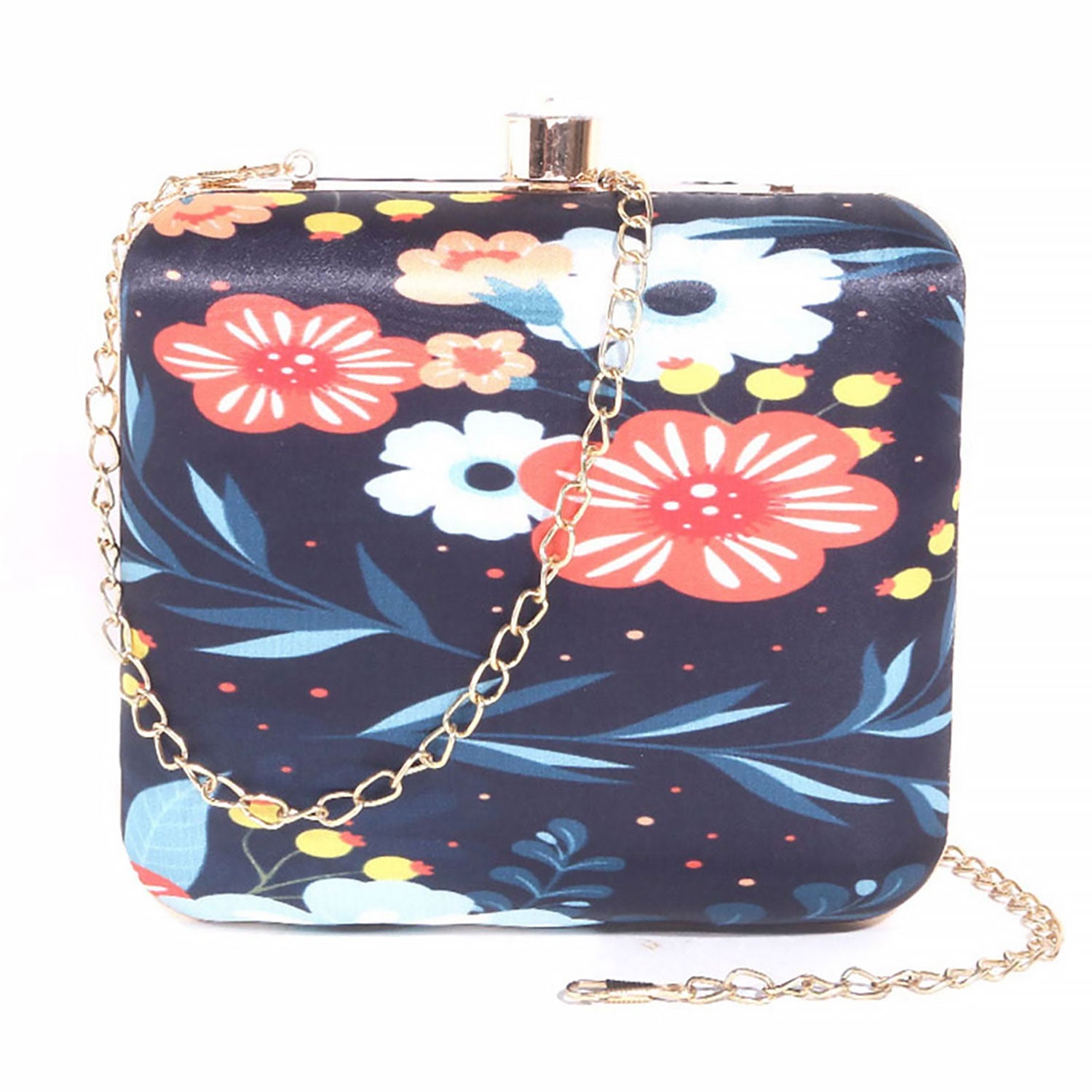 Daisy Satin Flowery Digital Print Square Box Clutch for Women & Girls