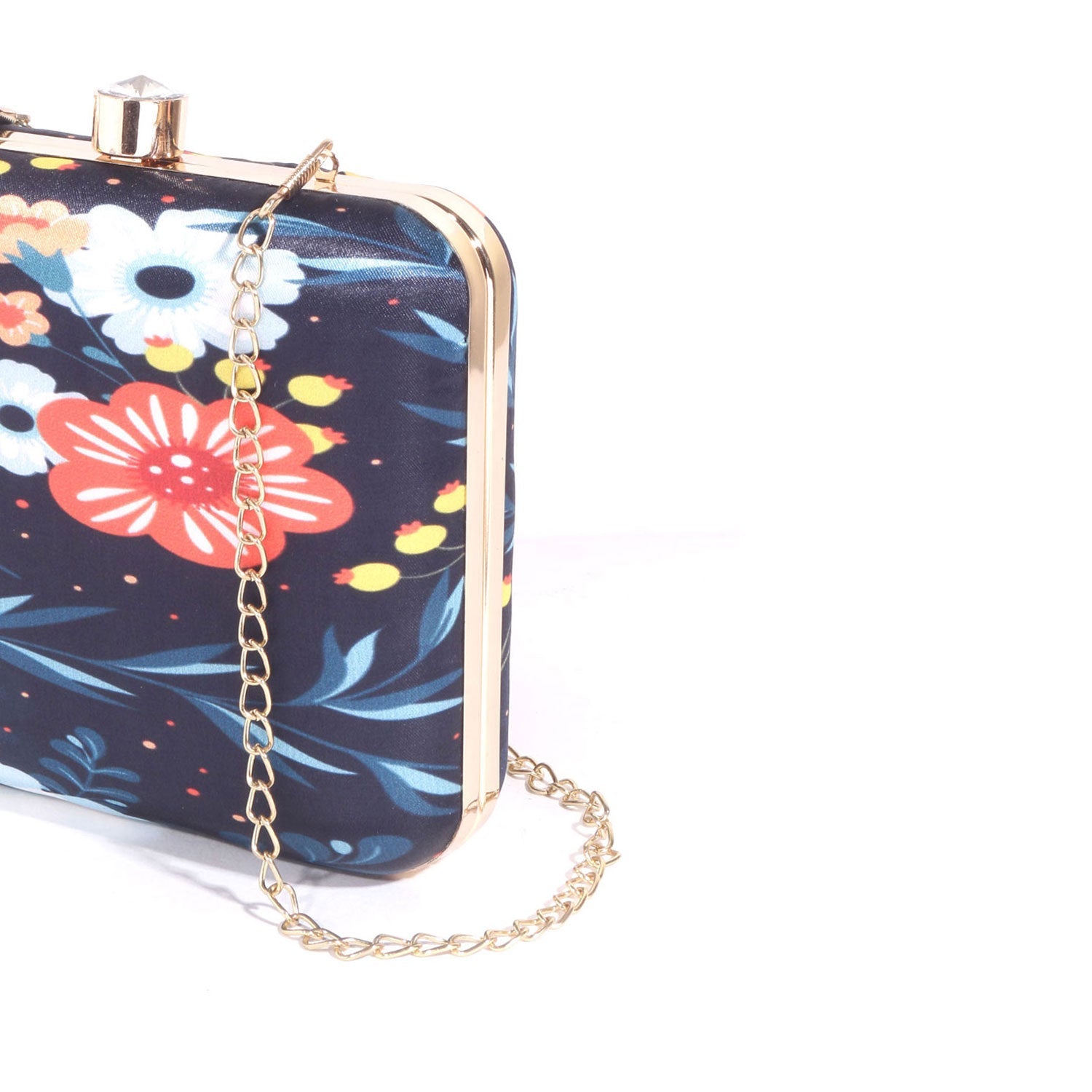 Daisy Satin Flowery Digital Print Square Box Clutch for Women & Girls