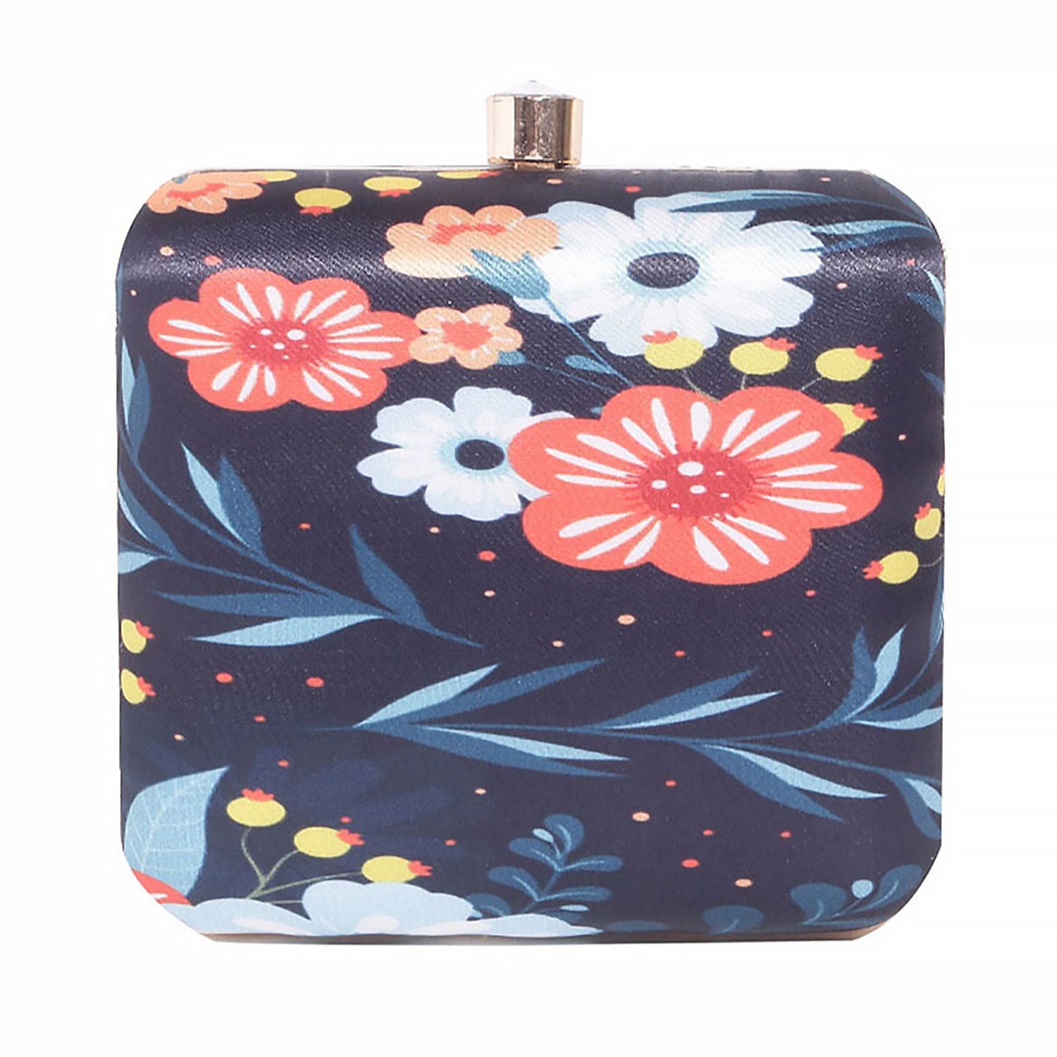 Daisy Satin Flowery Digital Print Square Box Clutch for Women & Girls