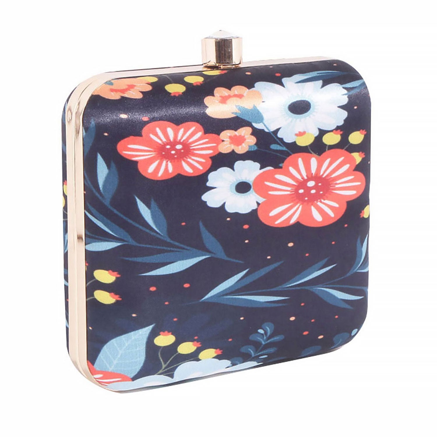 Daisy Satin Flowery Digital Print Square Box Clutch for Women & Girls