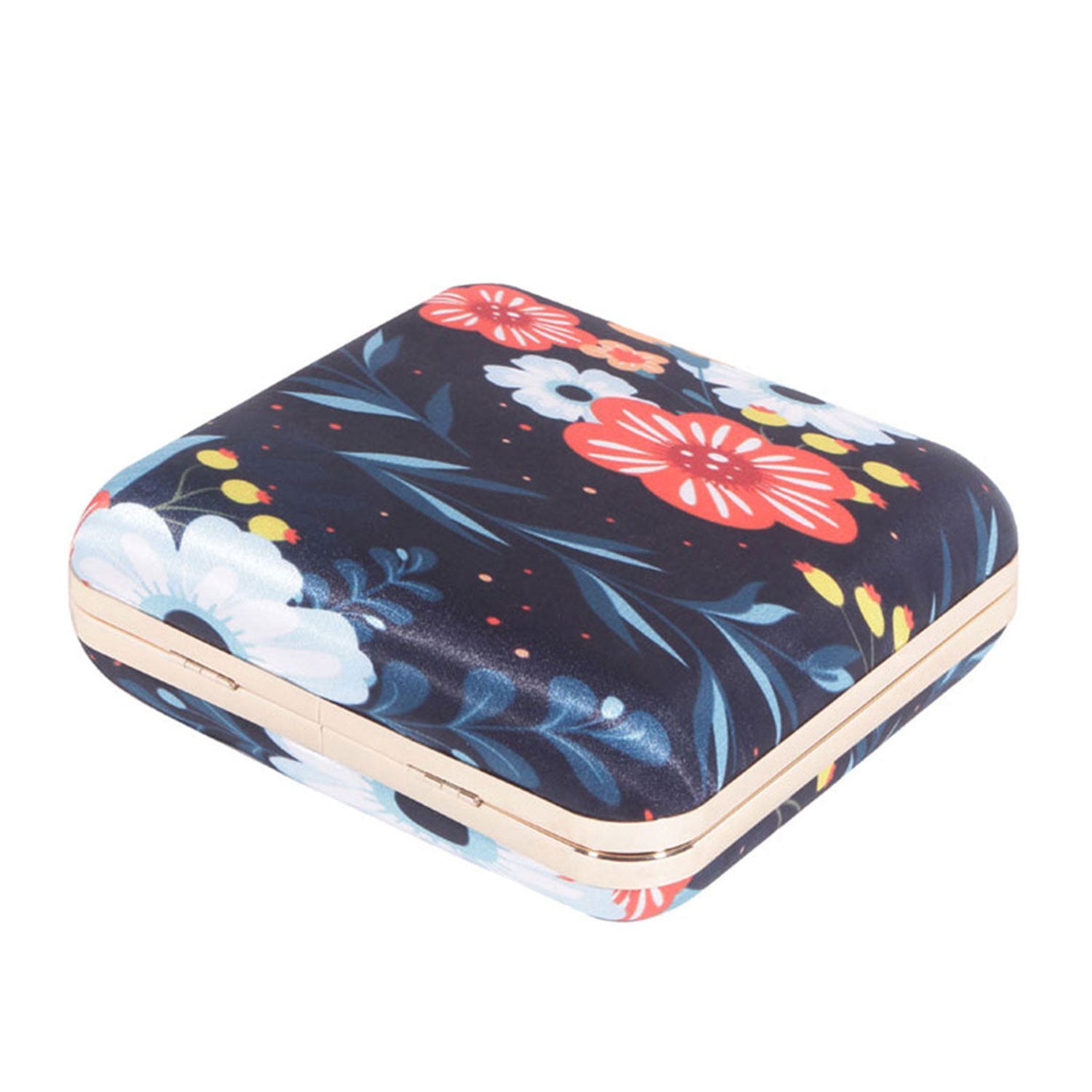 Daisy Satin Flowery Digital Print Square Box Clutch for Women & Girls