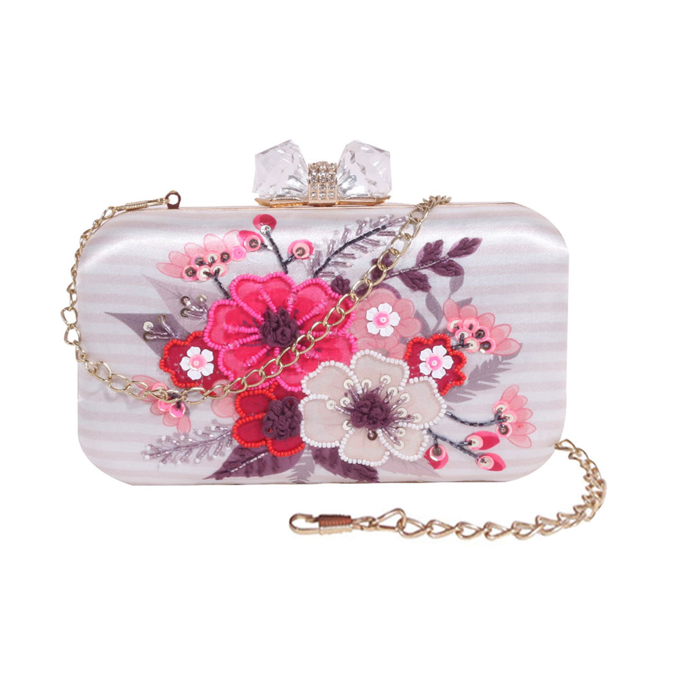 Swisni printed embroidered floral clutch bag