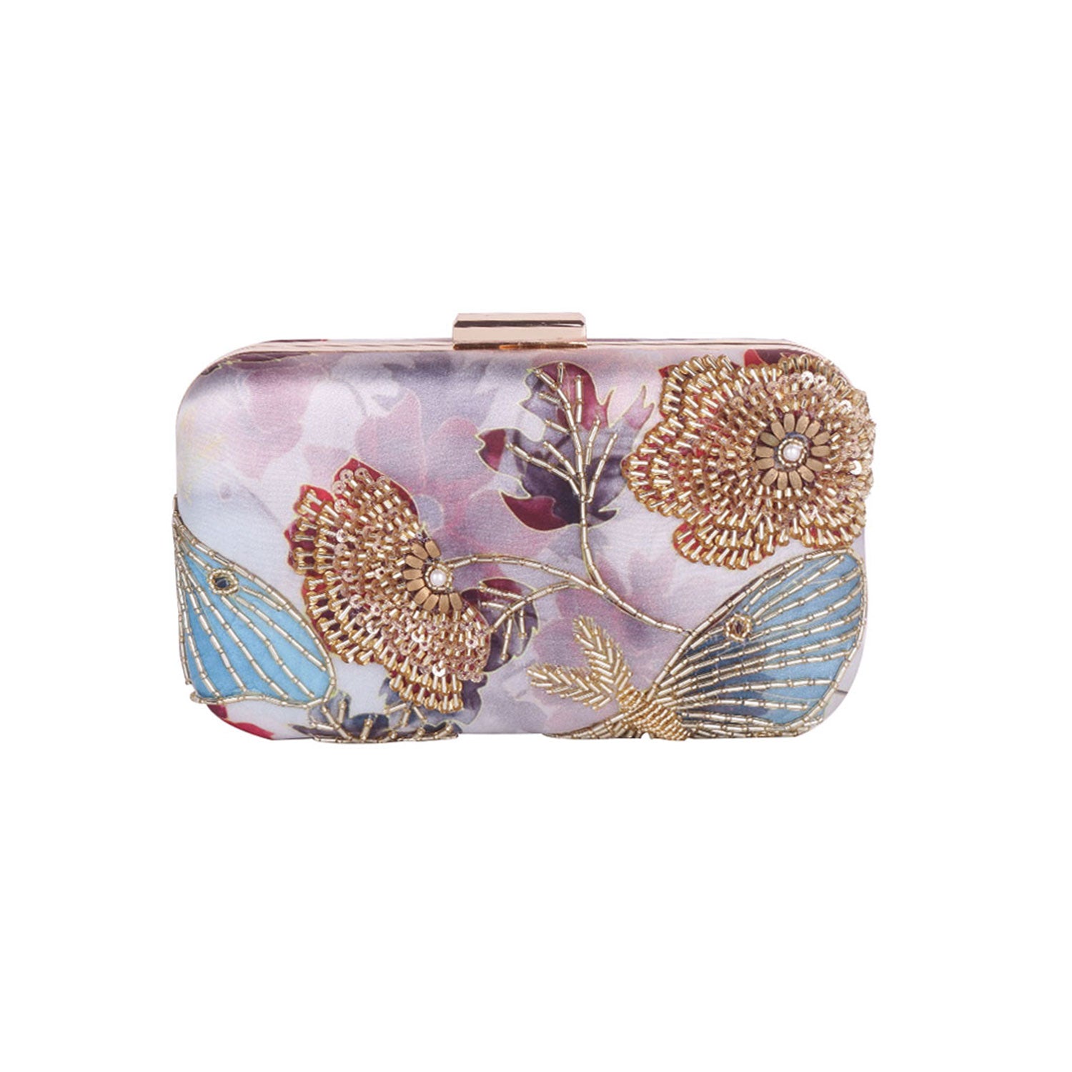 Swisni printed embroidered floral clutch bag