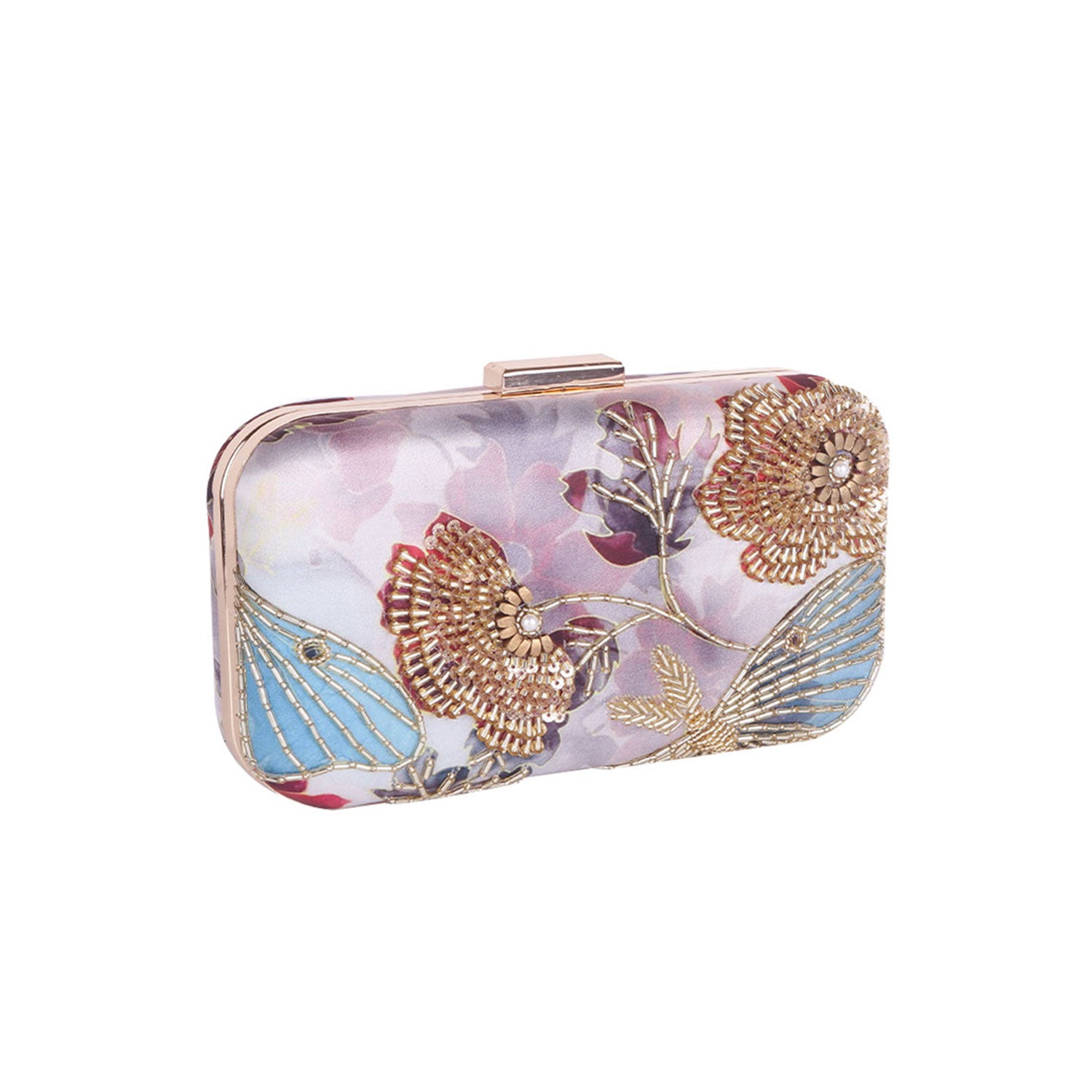 Swisni printed embroidered floral clutch bag