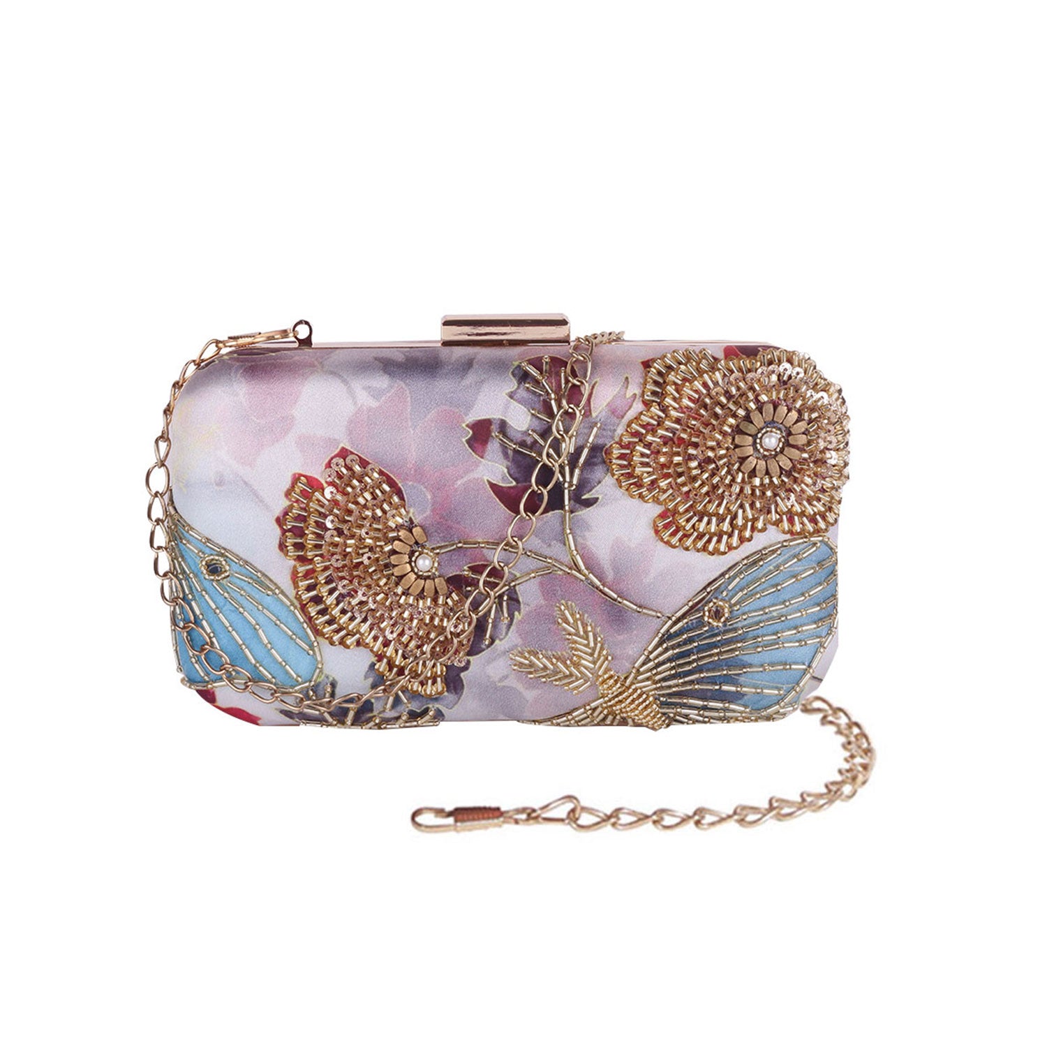 Swisni printed embroidered floral clutch bag
