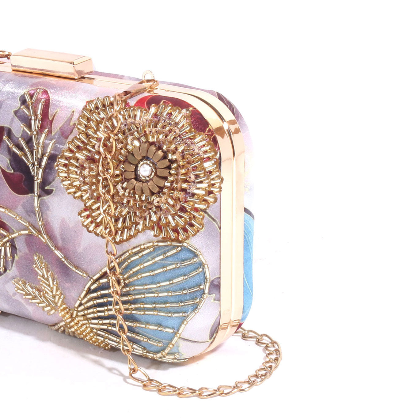 Swisni printed embroidered floral clutch bag