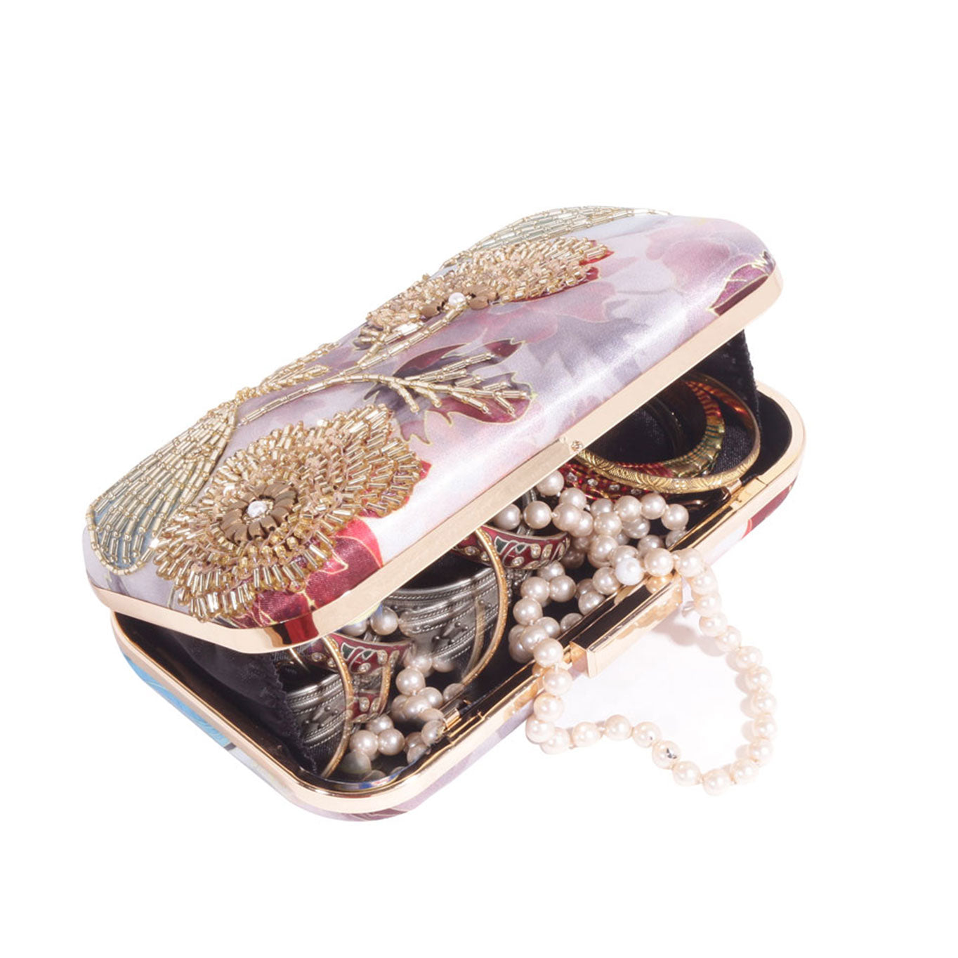 Swisni printed embroidered floral clutch bag