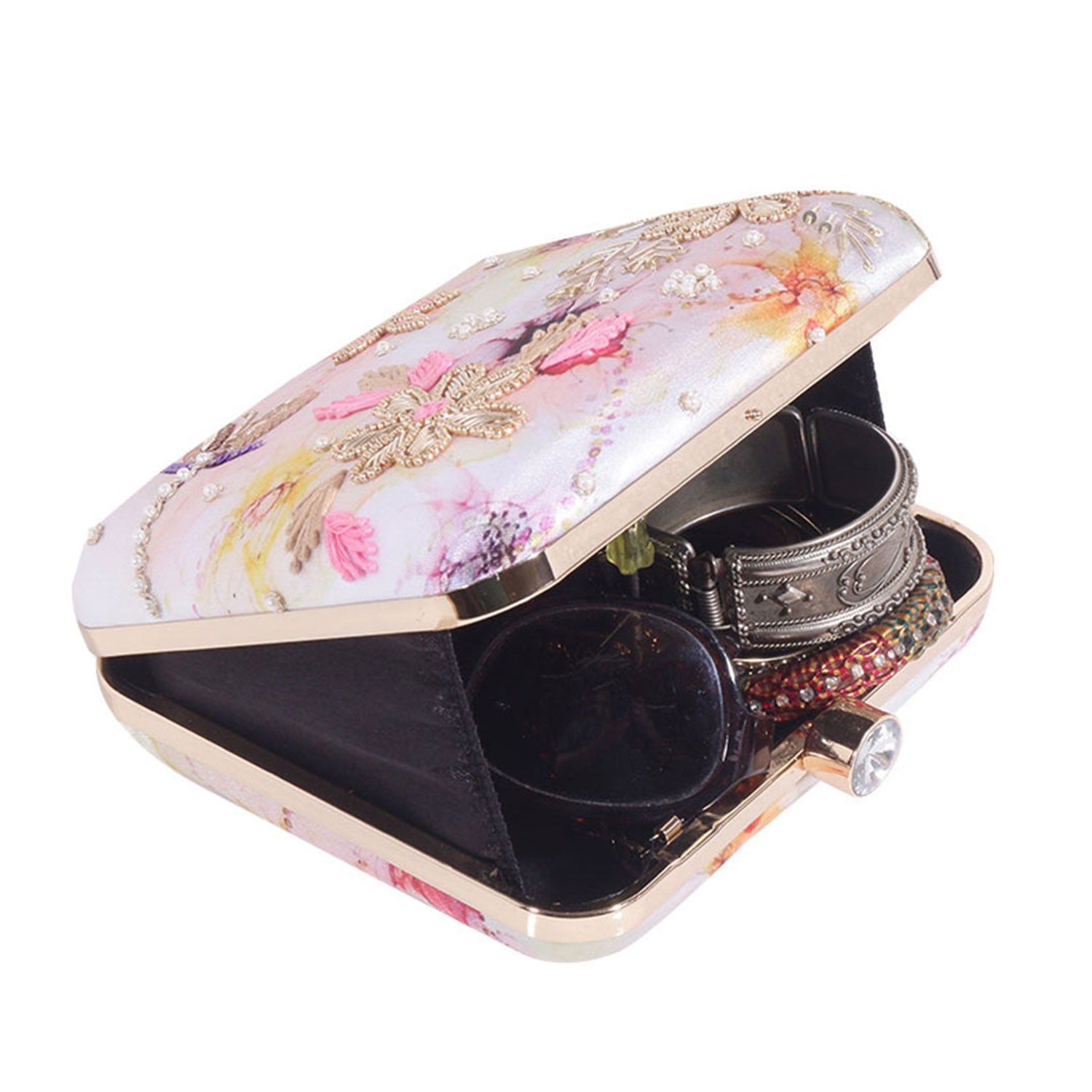 Stunning Printed Embroidery Square Shape Clutch Bag For Party