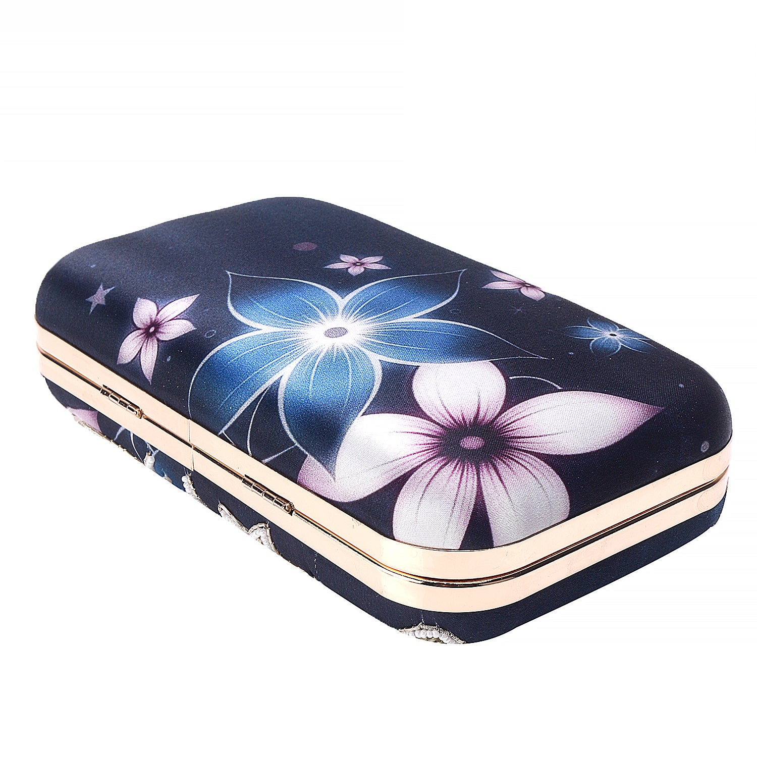 Sober printed embroidery clutch