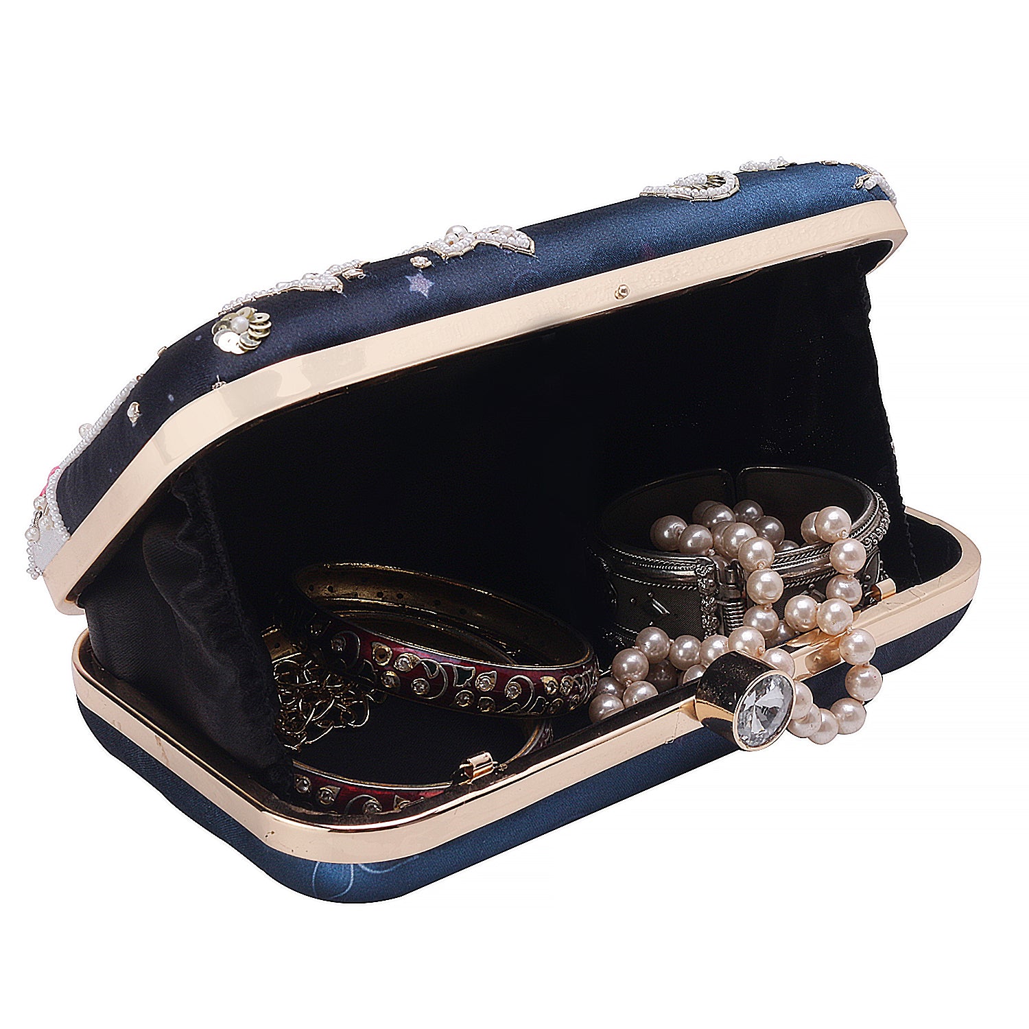 Sober printed embroidery clutch