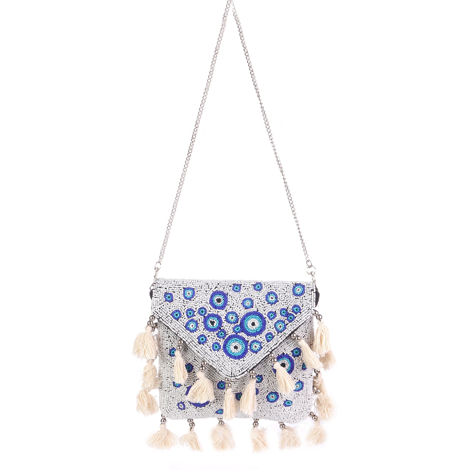 White And Blue Designer Small Boho Bag