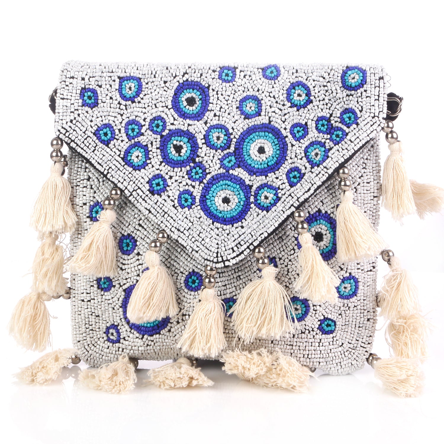 White And Blue Designer Small Boho Bag