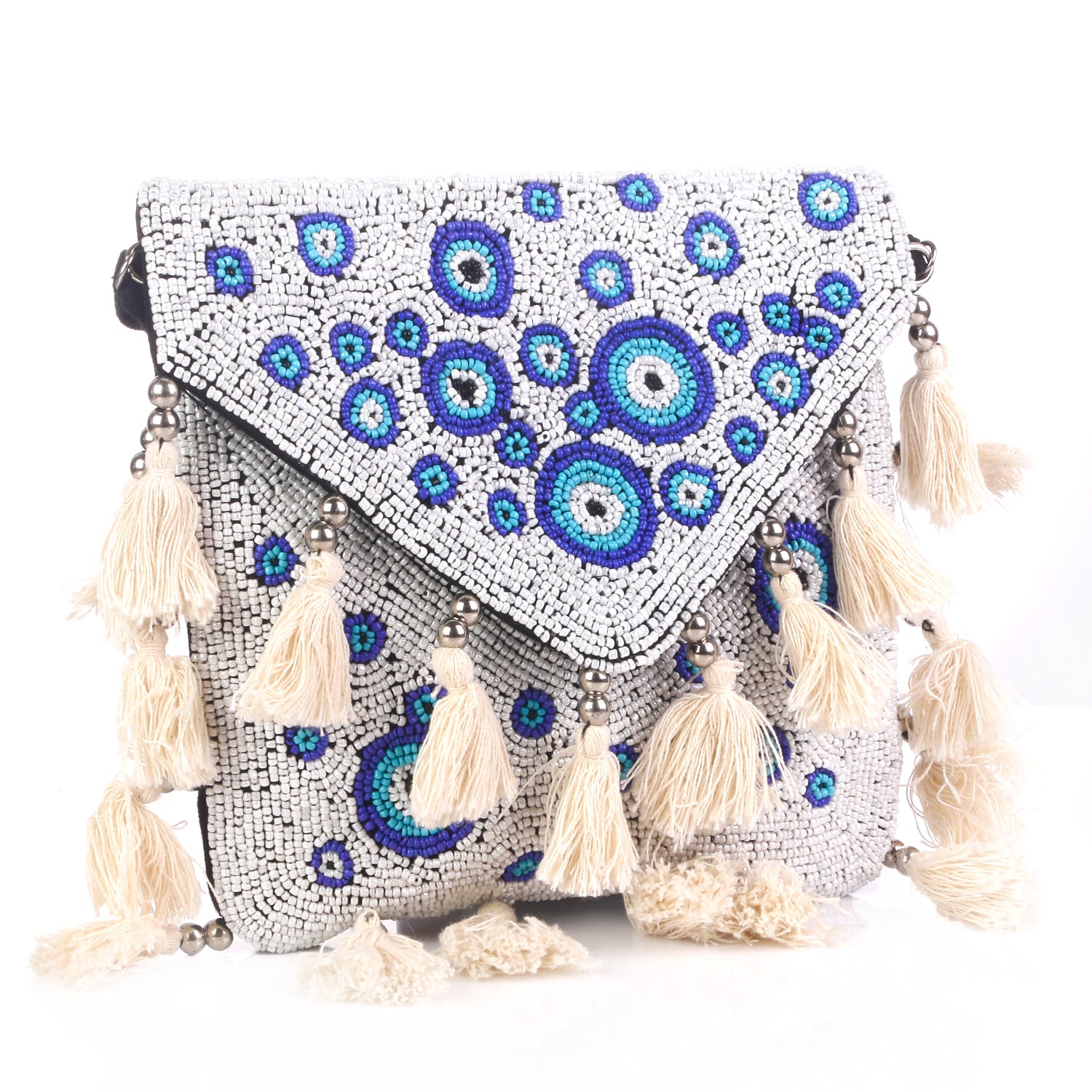 White And Blue Designer Small Boho Bag