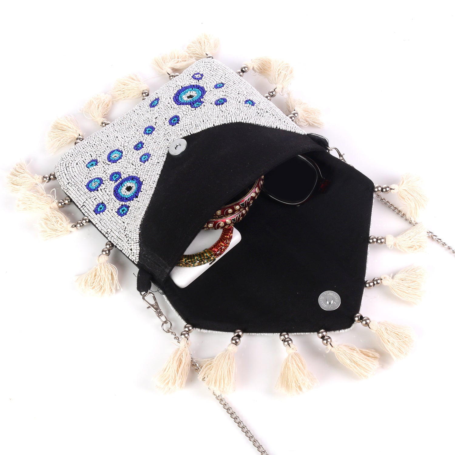 White And Blue Designer Small Boho Bag