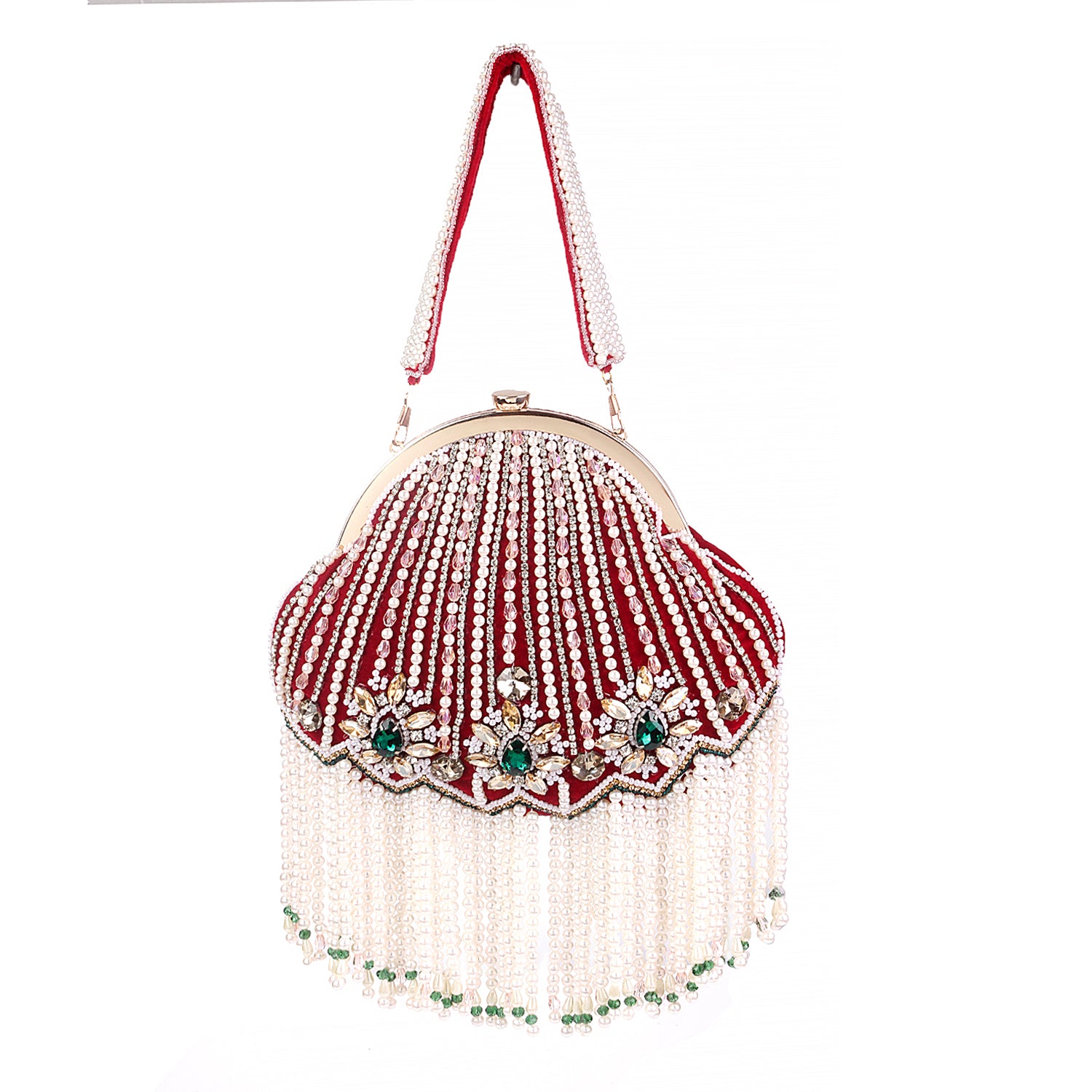 Stunning Crystal With Heavy Pearls Nd Friges Designer Pouch Clutch Bag