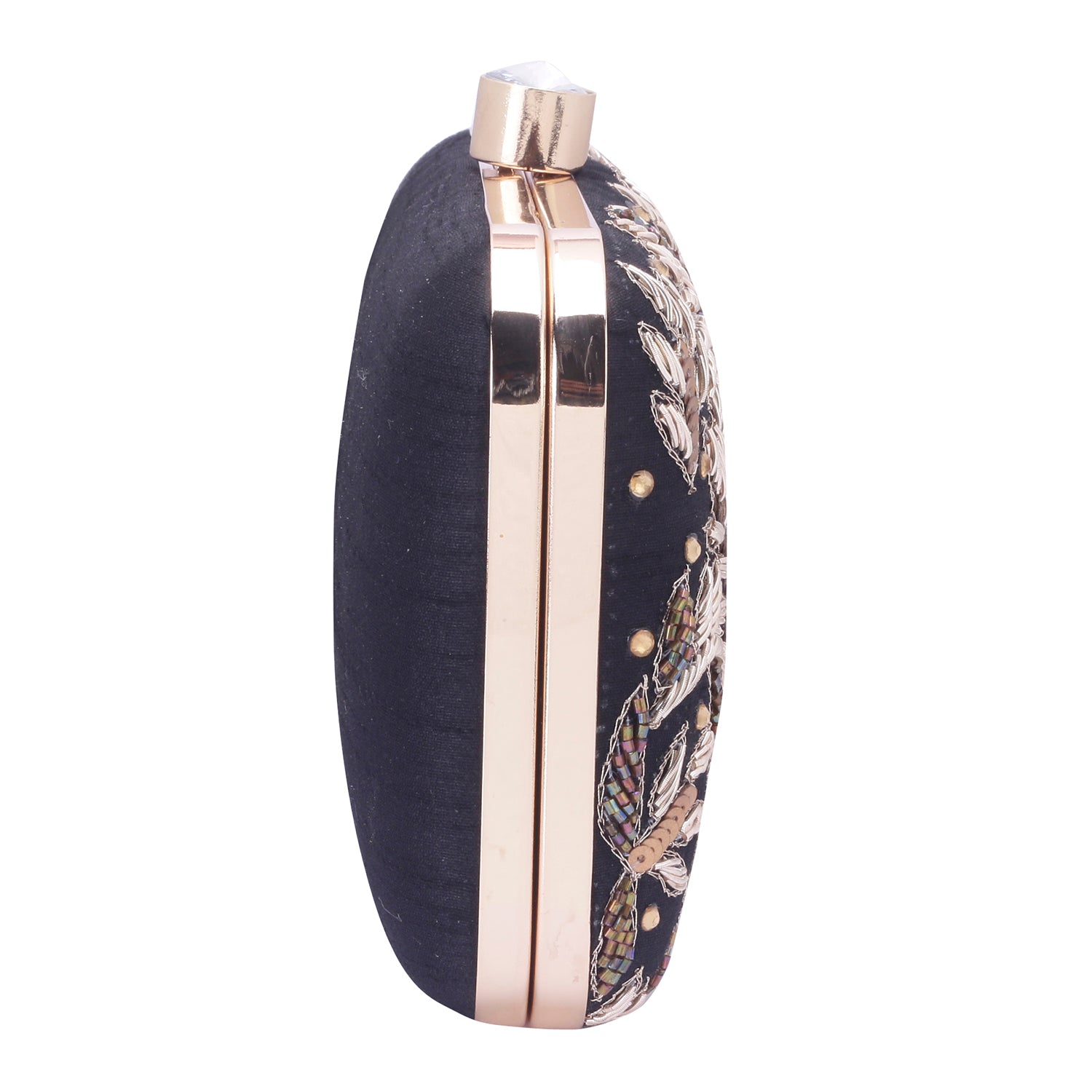 black embroidered clutch