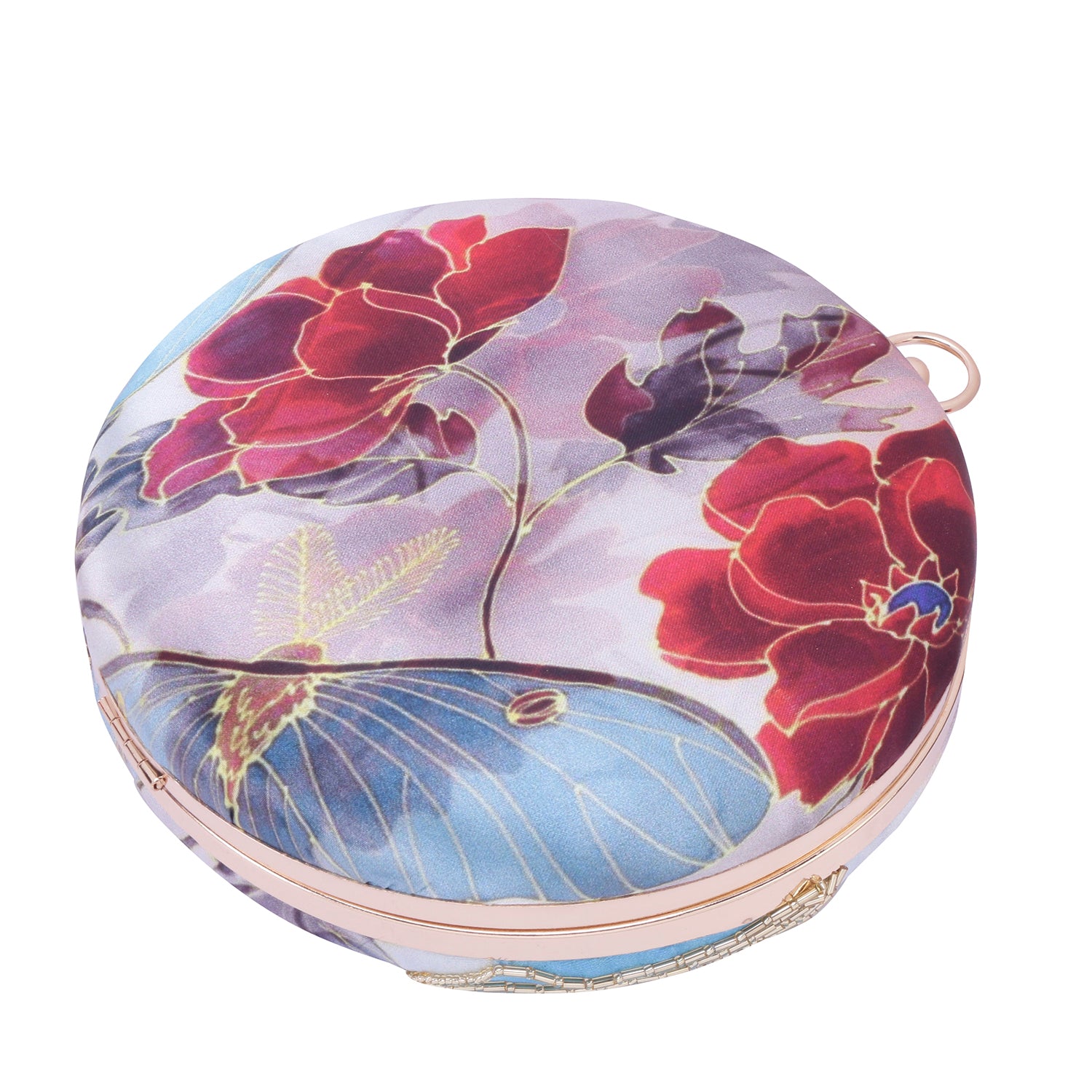 unique printed embroidered round clutch