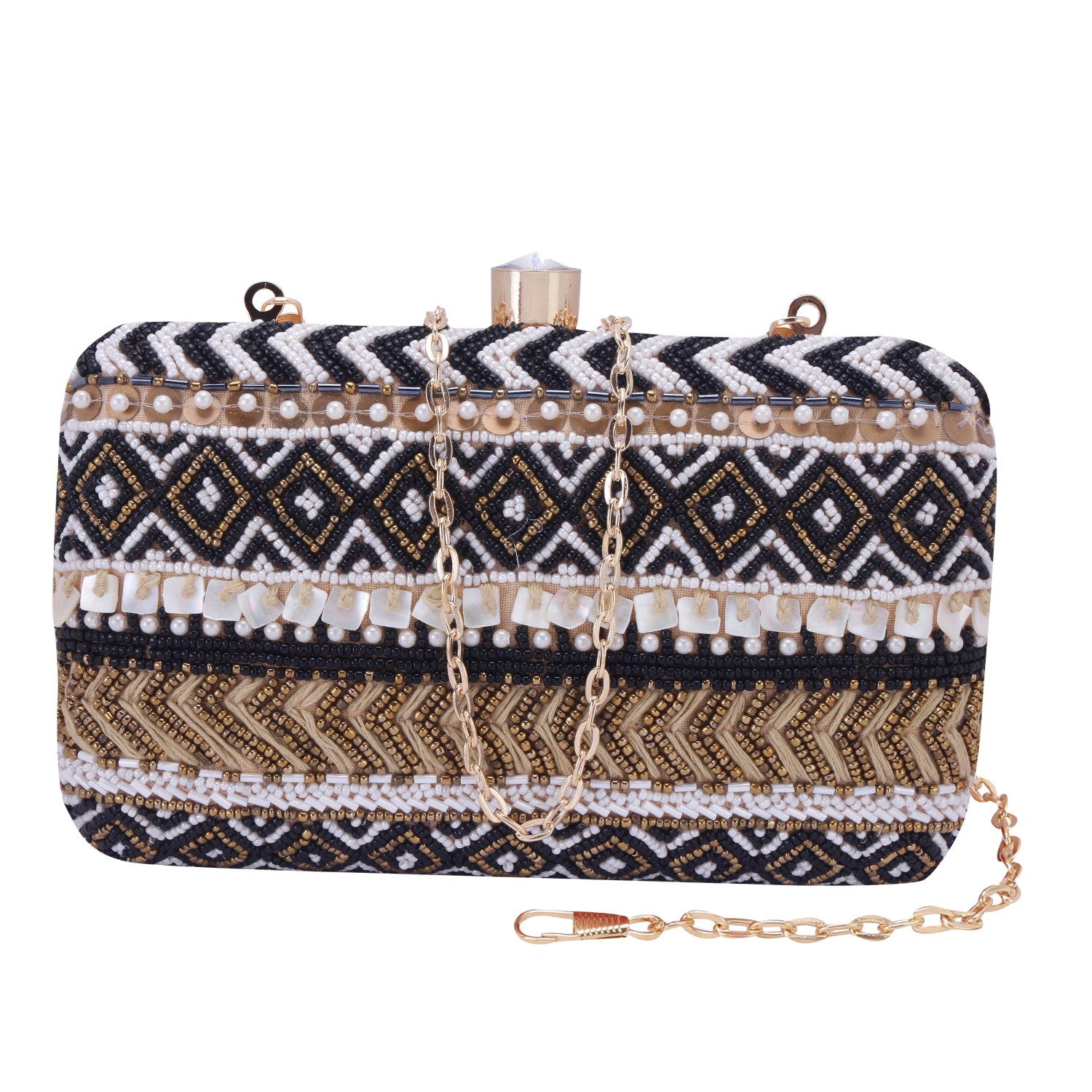 black adorn embroidery clutch