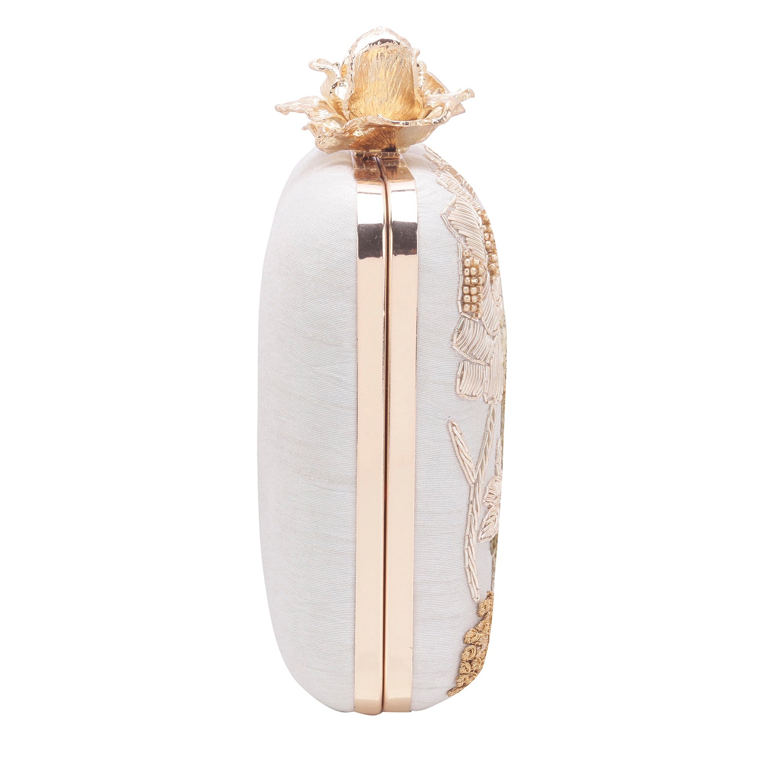 beige floral embroidered square clutch