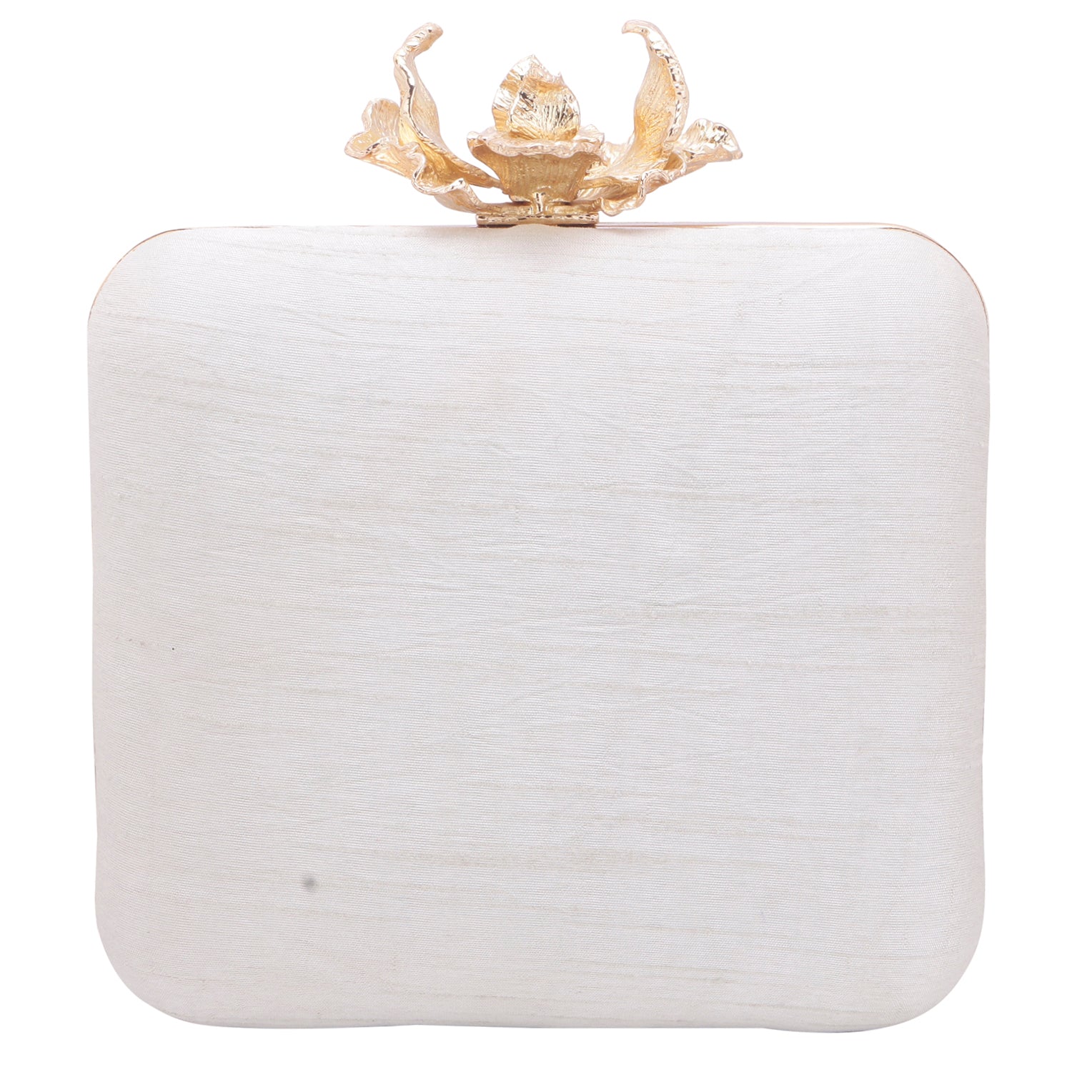 beige floral embroidered square clutch