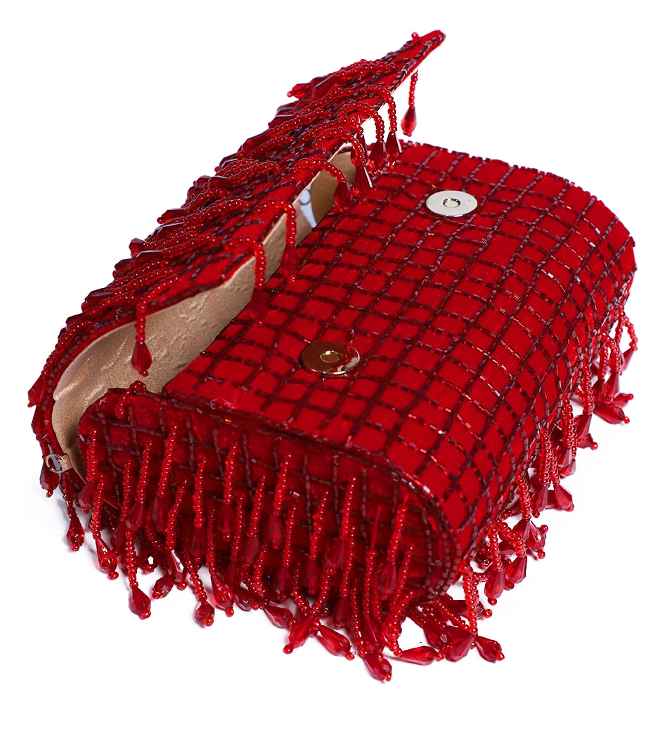 Red Crystal Flap Bag