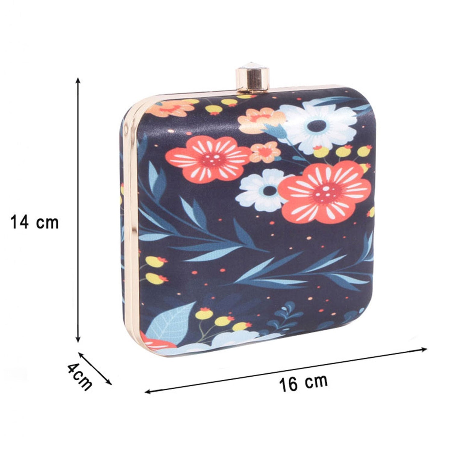 Daisy Satin Flowery Digital Print Square Box Clutch for Women & Girls