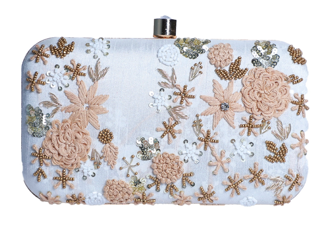 Ivory thread embroidery luxury clutch bag