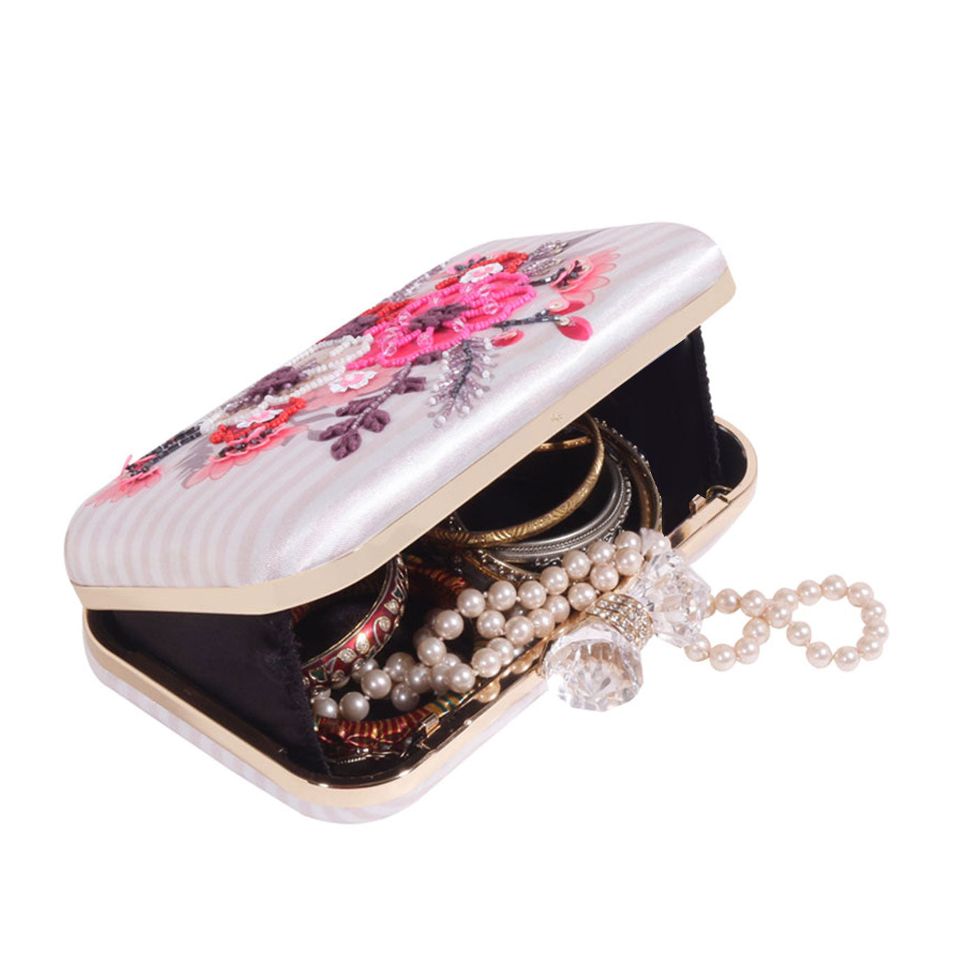 Swisni printed embroidered floral clutch bag