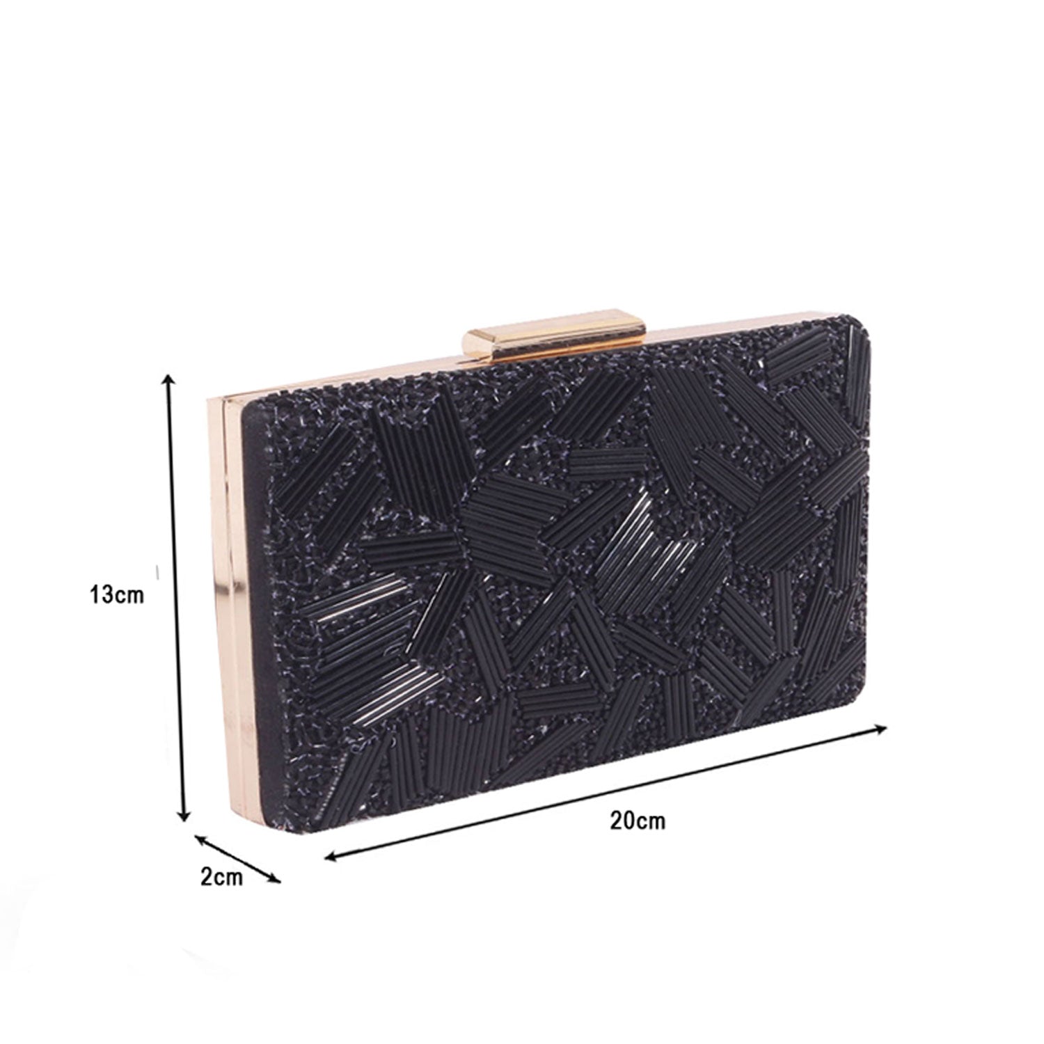 Black Cutdana Work Rectunglar Clutch Bag For Women And Girl