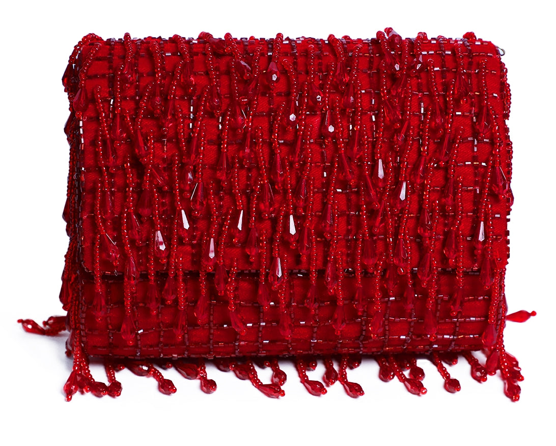 Red Crystal Flap Bag