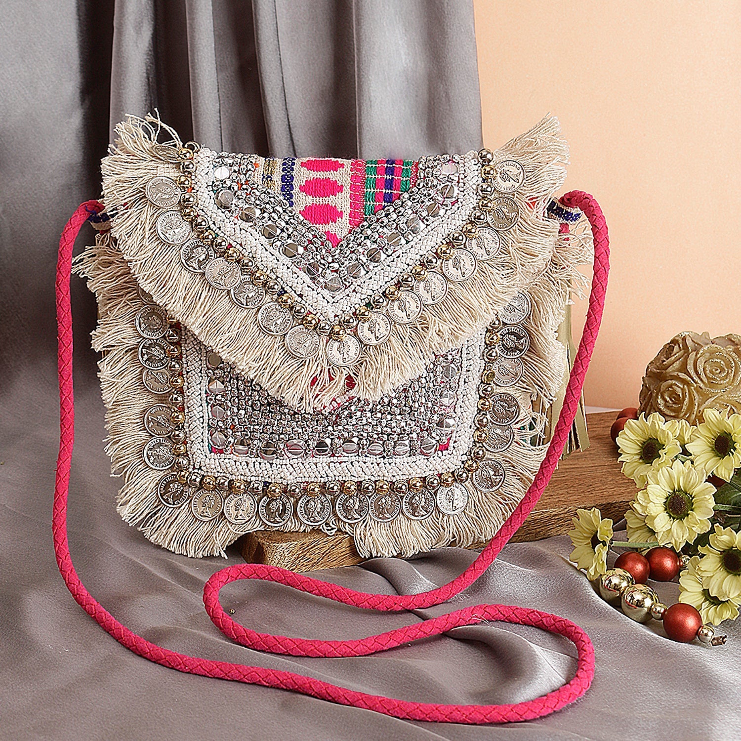 Pink Small Boho Bags For Casual Use