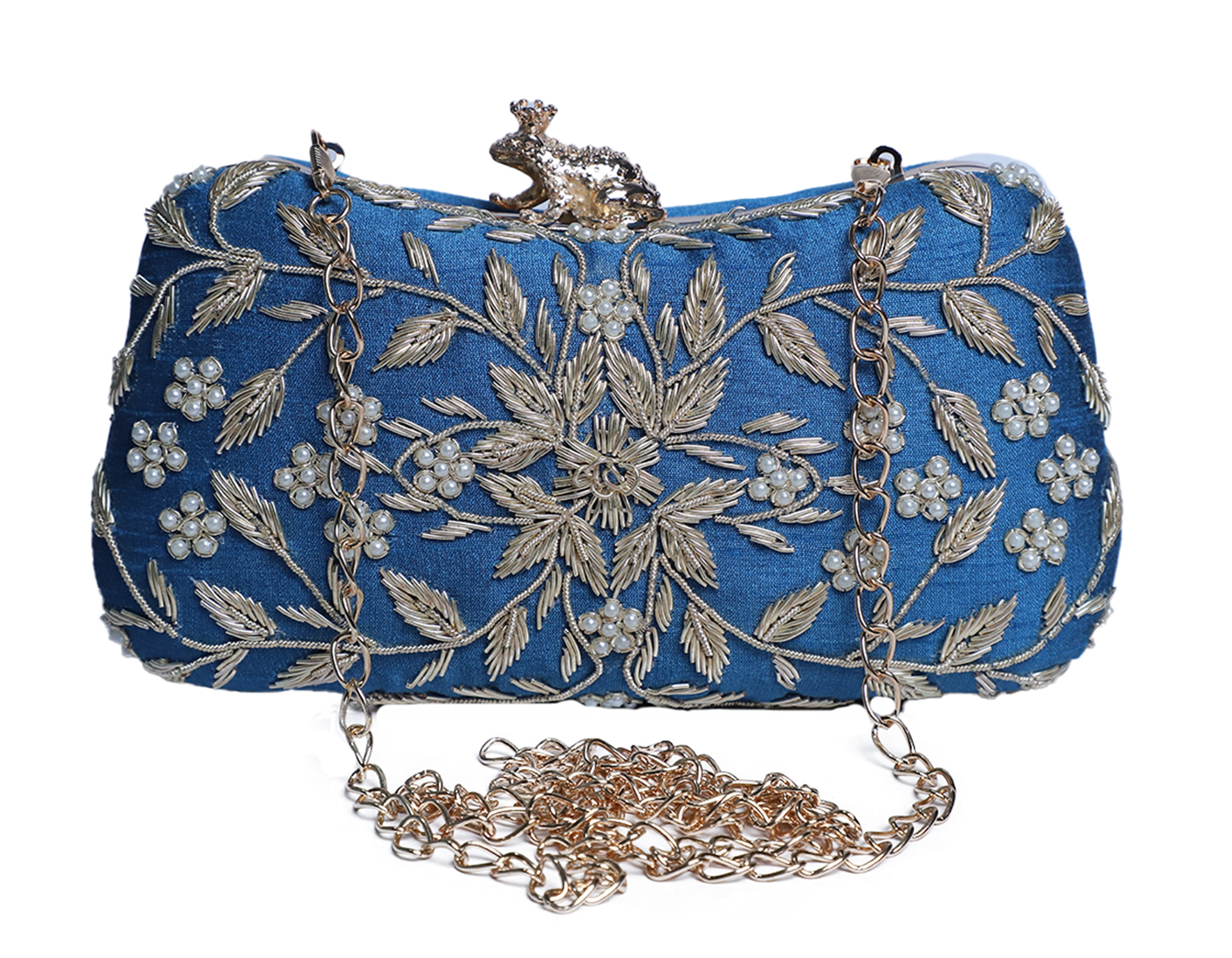 Dabka work clutch bag in frog frame