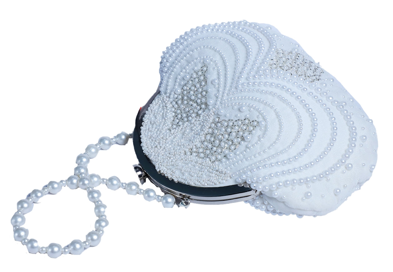 White Pearly Half Frame Clutch Bag for Women & Girls
