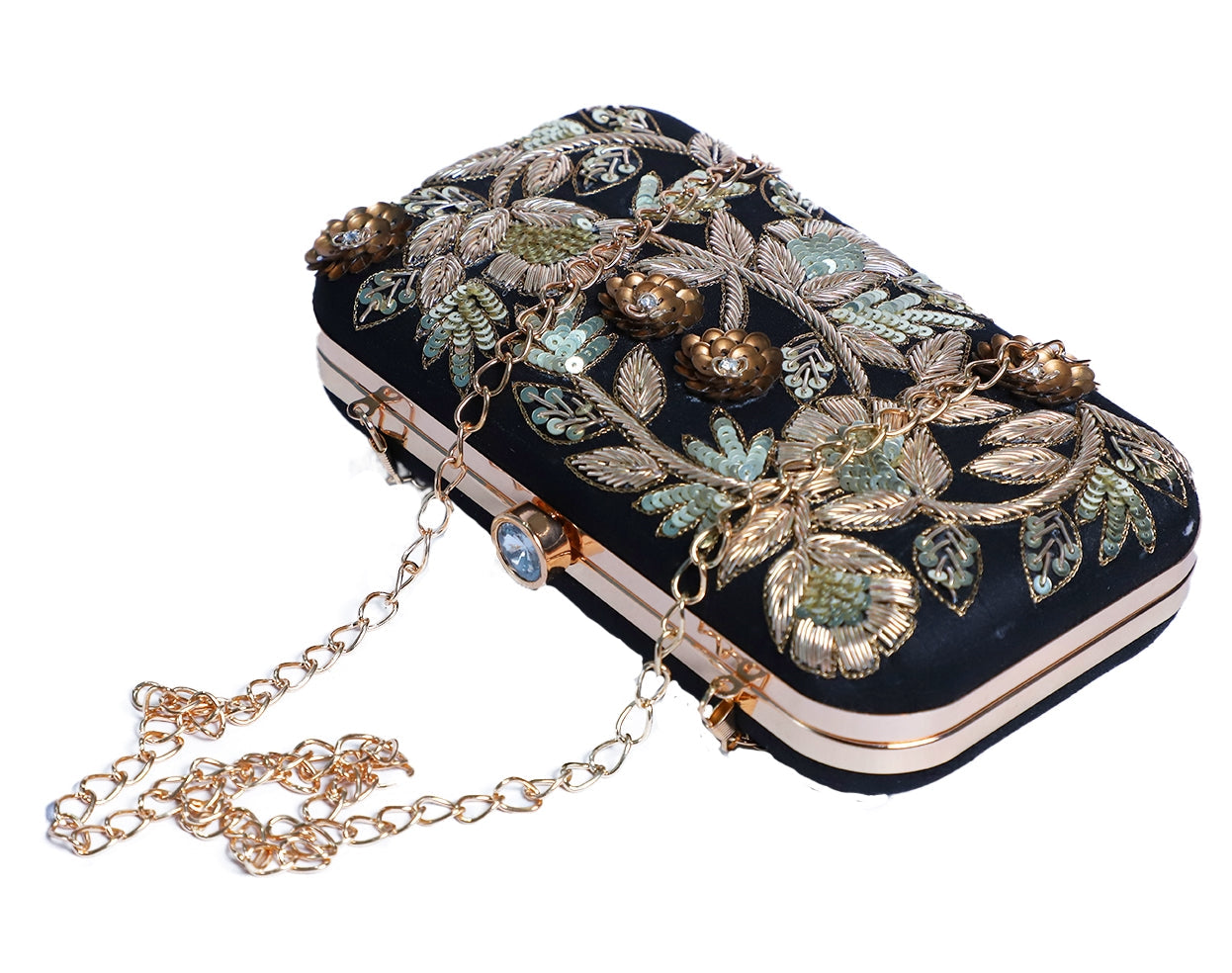 Elegant flower zardosi embroiery black clutch