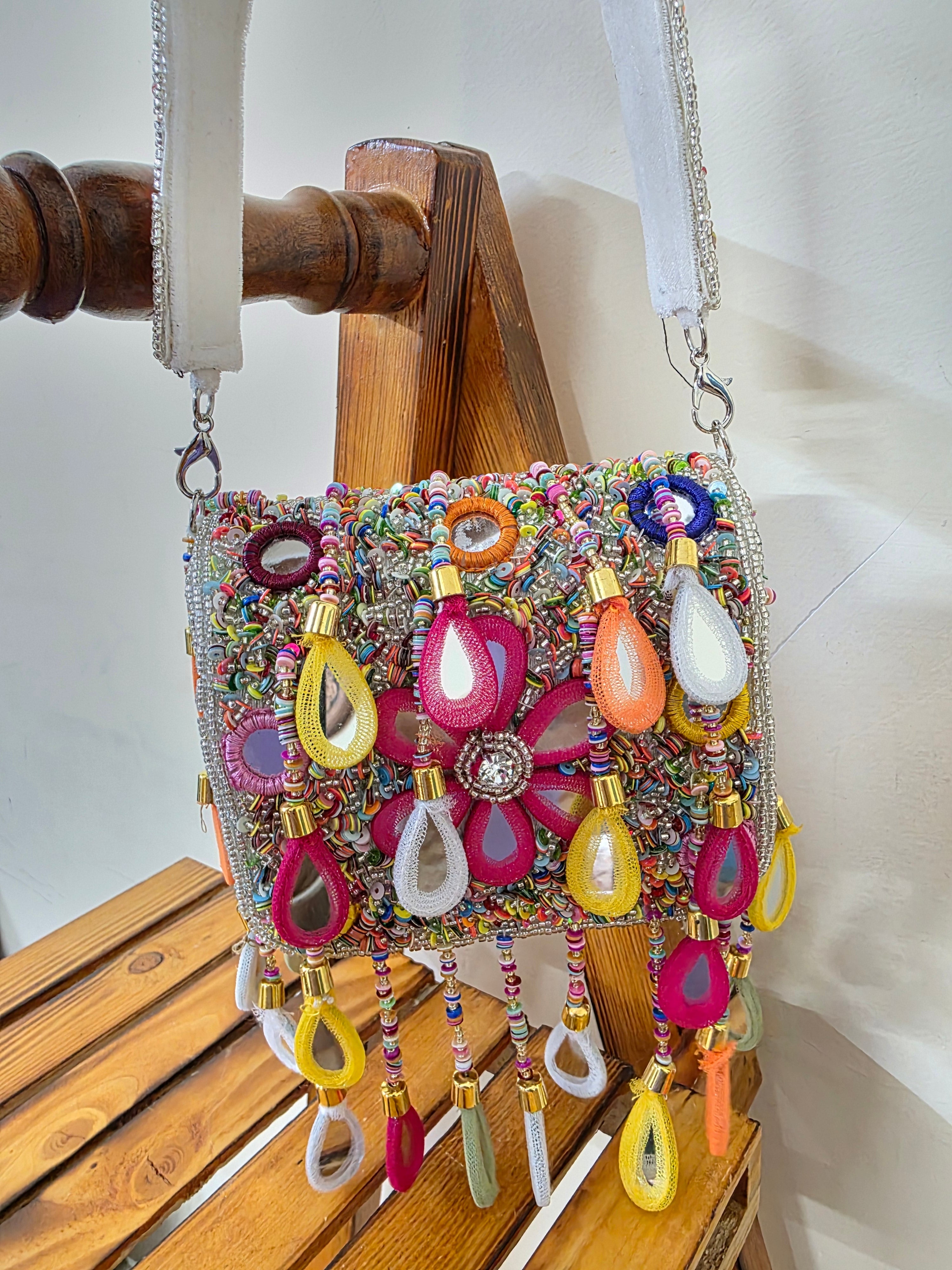 Mirror multi mini silver flap bag