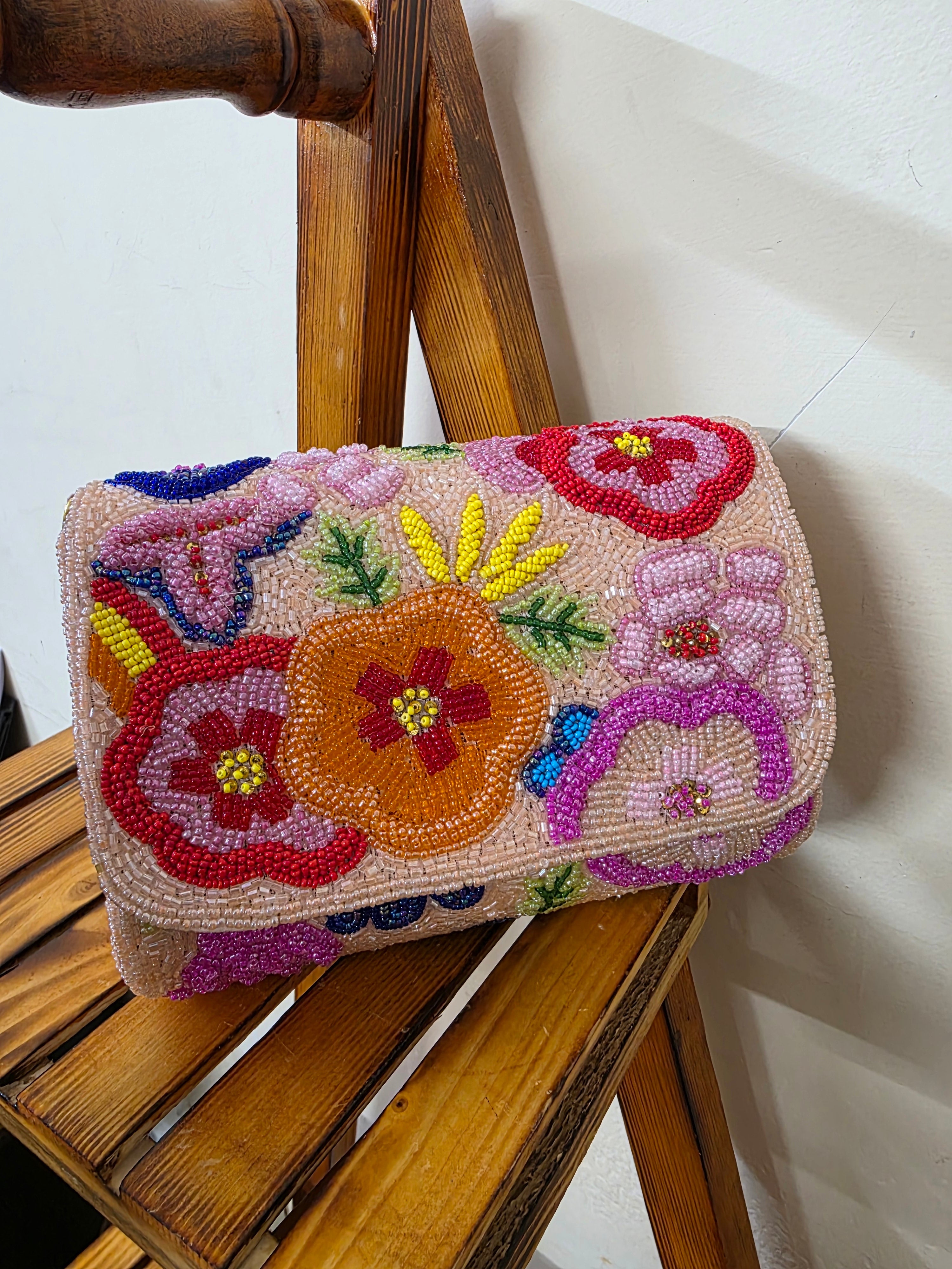 Pinkish beaded flap bag