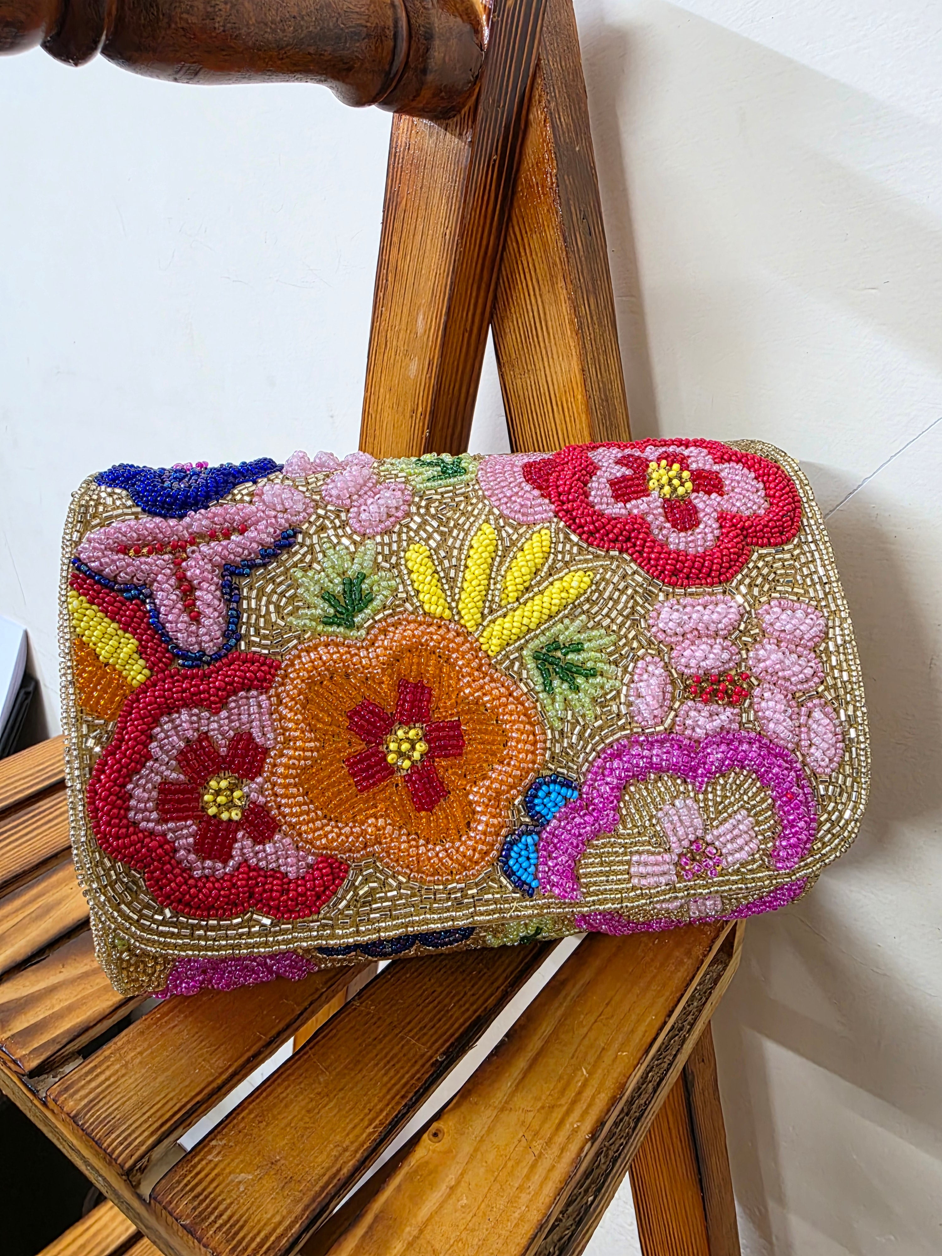 Golden multicolor flap clutch bag