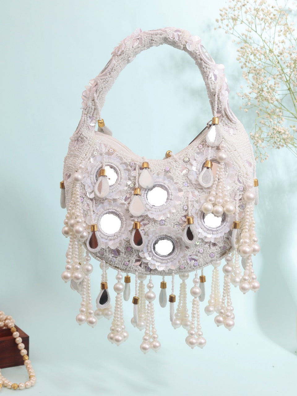 Pearl moon clutch bag