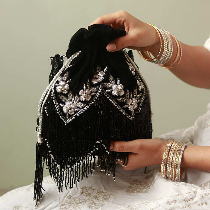 Black velvet potli bags